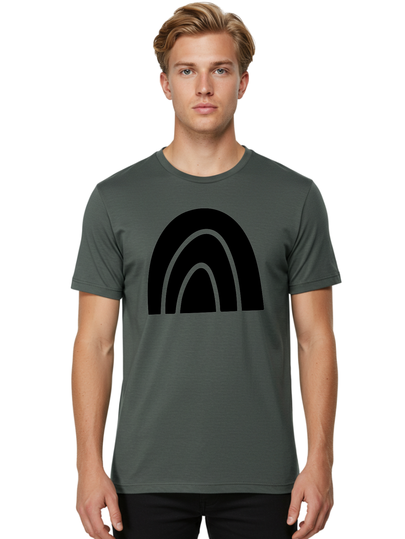 Black-Arches Men'S Graphic Tee, 100% Cotton, Comfortable Casual Summer Wear, Machine Washable, Black Arches, Neon Green Outlines, Modern Minimalist Design, Simple Shapes, Abstract Art, Geometric Pattern -  Aaa363 28