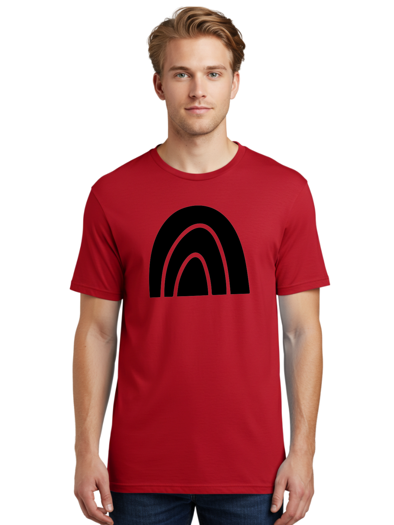 Black-Arches Men'S Graphic Tee, 100% Cotton, Comfortable Casual Summer Wear, Machine Washable, Black Arches, Neon Green Outlines, Modern Minimalist Design, Simple Shapes, Abstract Art, Geometric Pattern -  Aaa363 30