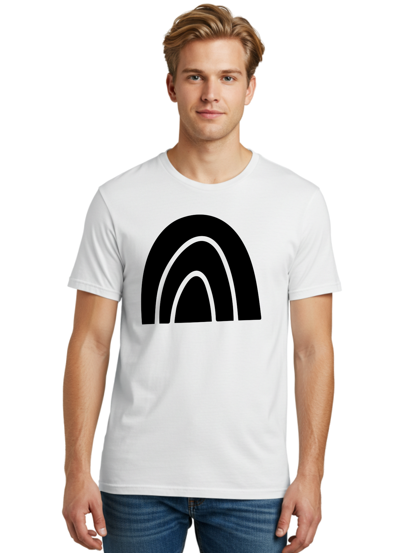 Black-Arches Men'S Graphic Tee, 100% Cotton, Comfortable Casual Summer Wear, Machine Washable, Black Arches, Neon Green Outlines, Modern Minimalist Design, Simple Shapes, Abstract Art, Geometric Pattern -  Aaa363 4