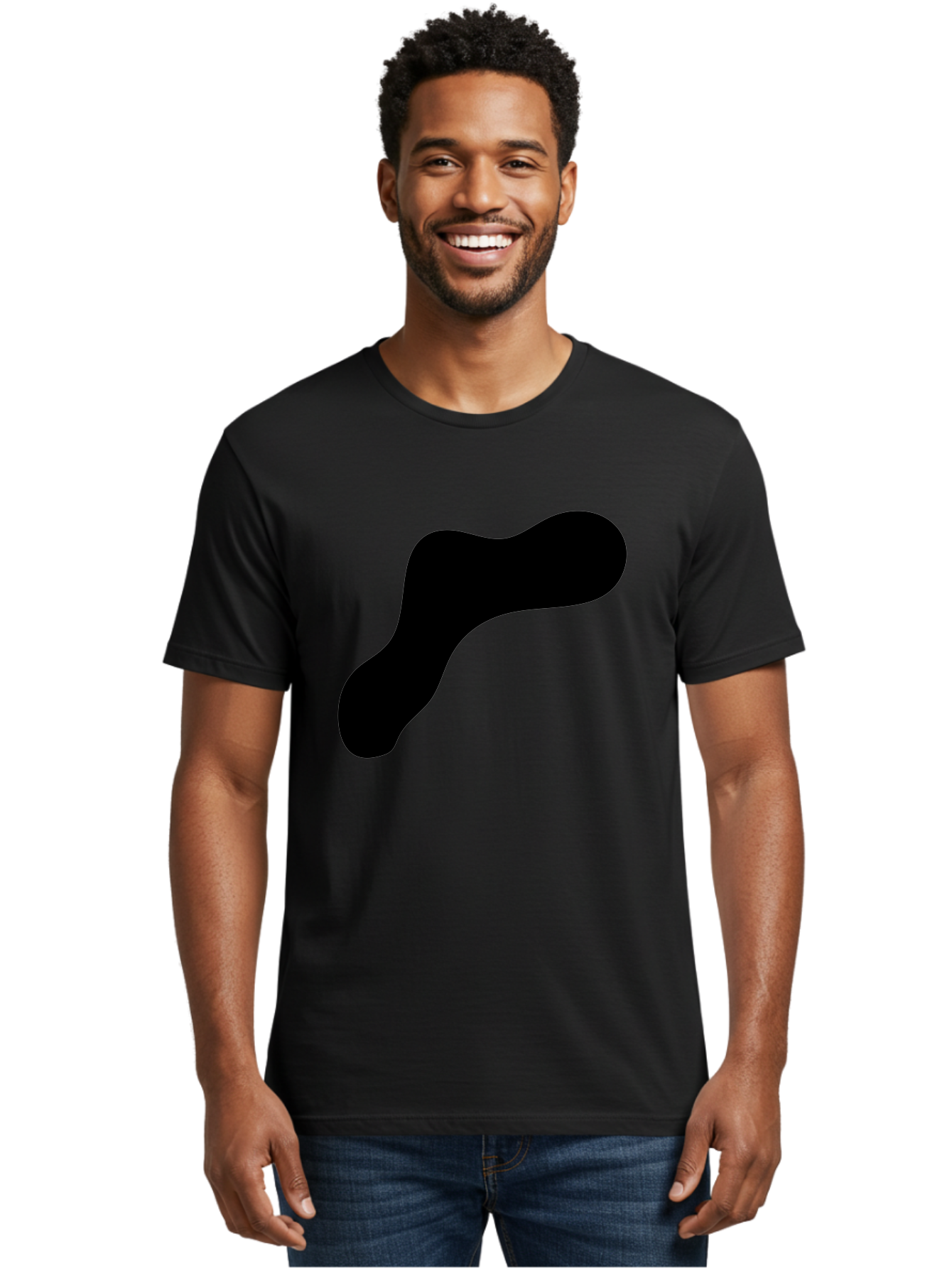 Black-Blob-1 Men'S Graphic Tee, 100% Cotton, Comfortable Casual Summer Wear, Machine Washable, Black Blob, Abstract Shape, Modern Design, Minimalist Art, Fluid Form, Contemporary Graphic -  Aaa364