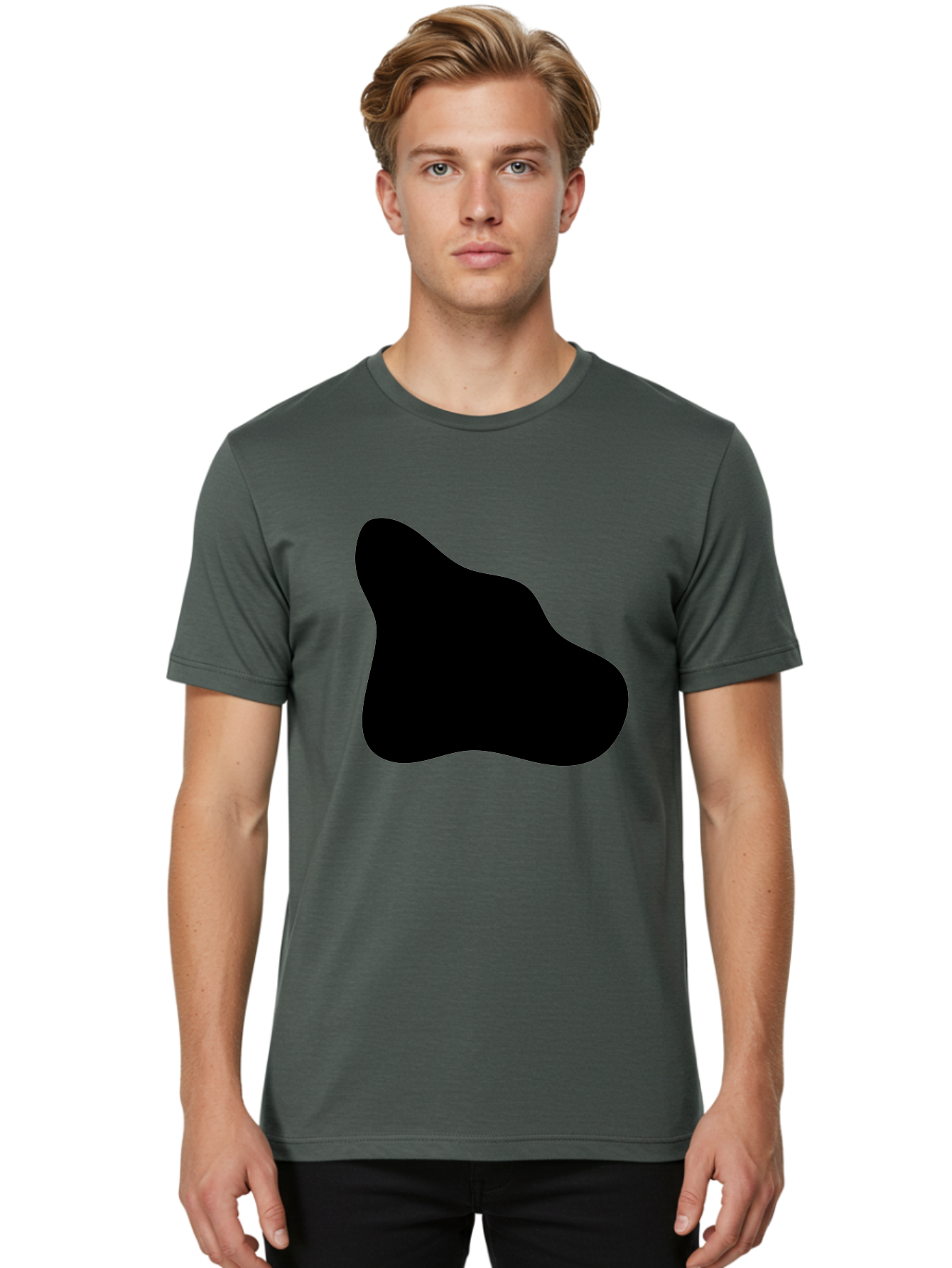 Black-Blob-2 Men'S Graphic Tee, 100% Cotton, Comfortable Casual Summer Wear, Machine Washable, Abstract Shape, Black Silhouette, Irregular Form, Modern Design, Graphic Element, Minimalist Art, Contemporary Style -  Aaa365 12