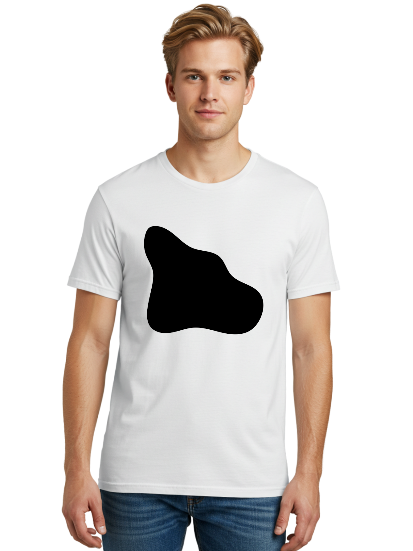 Black-Blob-2 Men'S Graphic Tee, 100% Cotton, Comfortable Casual Summer Wear, Machine Washable, Abstract Shape, Black Silhouette, Irregular Form, Modern Design, Graphic Element, Minimalist Art, Contemporary Style -  Aaa365 4
