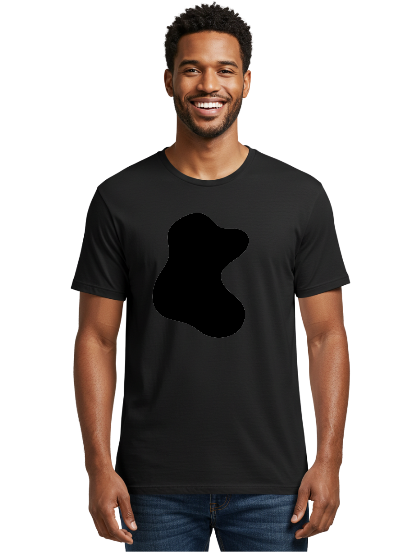 Black-Blob Men'S Graphic Tee, 100% Cotton, Comfortable Casual Summer Wear, Machine Washable, Black Blob Shape, Abstract Design, Irregular Form, Modern Art, Minimalist Style, Simple Shape, Unique Silhouette -  Aaa366 16
