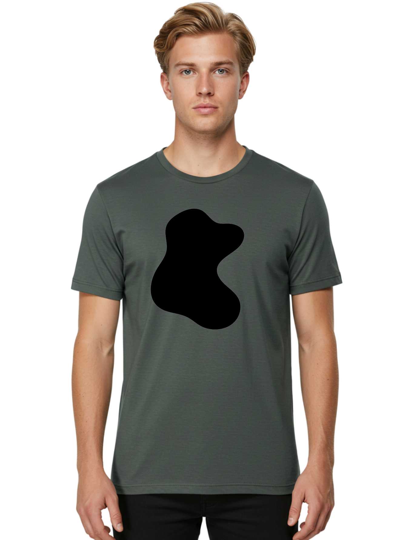 Black-Blob Men'S Graphic Tee, 100% Cotton, Comfortable Casual Summer Wear, Machine Washable, Black Blob Shape, Abstract Design, Irregular Form, Modern Art, Minimalist Style, Simple Shape, Unique Silhouette -  Aaa366