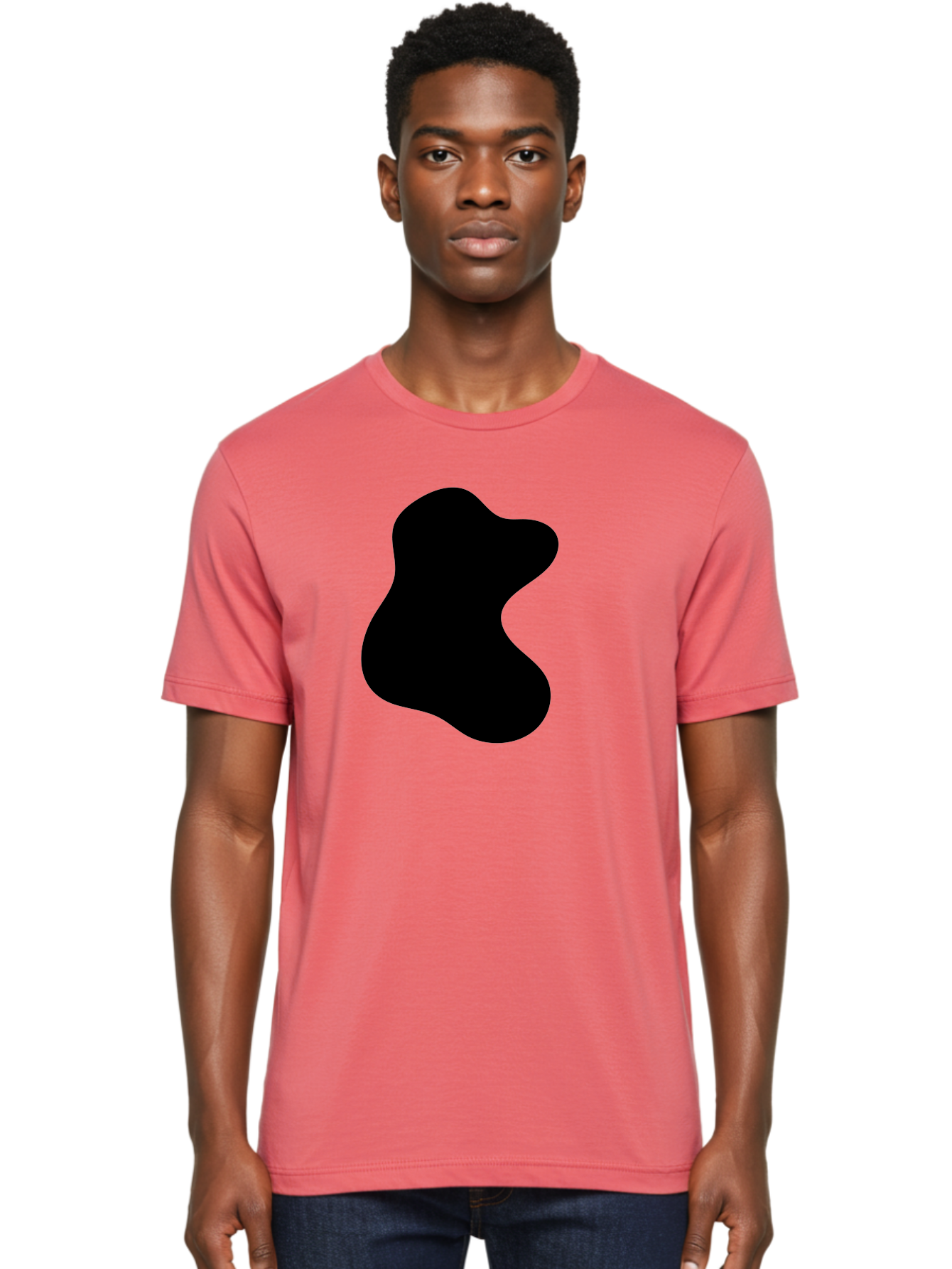 Black-Blob Men'S Graphic Tee, 100% Cotton, Comfortable Casual Summer Wear, Machine Washable, Black Blob Shape, Abstract Design, Irregular Form, Modern Art, Minimalist Style, Simple Shape, Unique Silhouette -  Aaa366 12