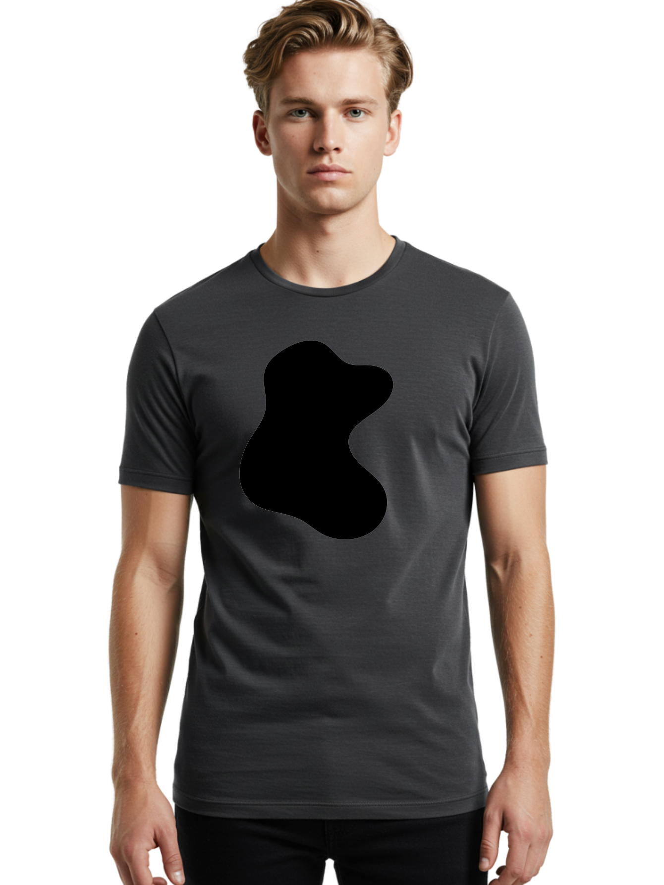 Black-Blob Men'S Graphic Tee, 100% Cotton, Comfortable Casual Summer Wear, Machine Washable, Black Blob Shape, Abstract Design, Irregular Form, Modern Art, Minimalist Style, Simple Shape, Unique Silhouette -  Aaa366 18
