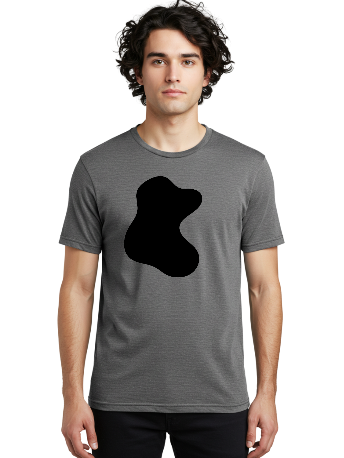 Black-Blob Men'S Graphic Tee, 100% Cotton, Comfortable Casual Summer Wear, Machine Washable, Black Blob Shape, Abstract Design, Irregular Form, Modern Art, Minimalist Style, Simple Shape, Unique Silhouette -  Aaa366 26