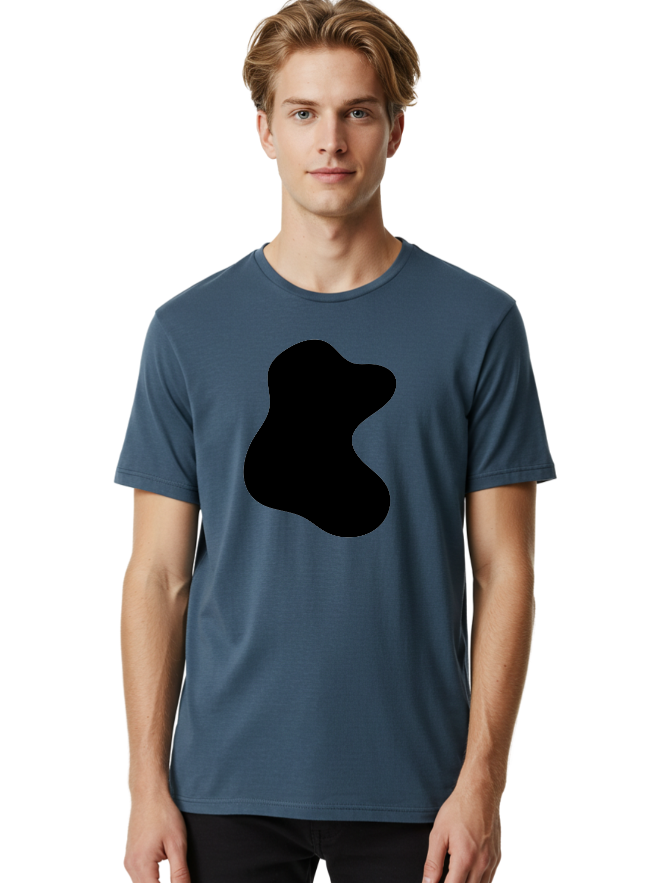 Black-Blob Men'S Graphic Tee, 100% Cotton, Comfortable Casual Summer Wear, Machine Washable, Black Blob Shape, Abstract Design, Irregular Form, Modern Art, Minimalist Style, Simple Shape, Unique Silhouette -  Aaa366 6