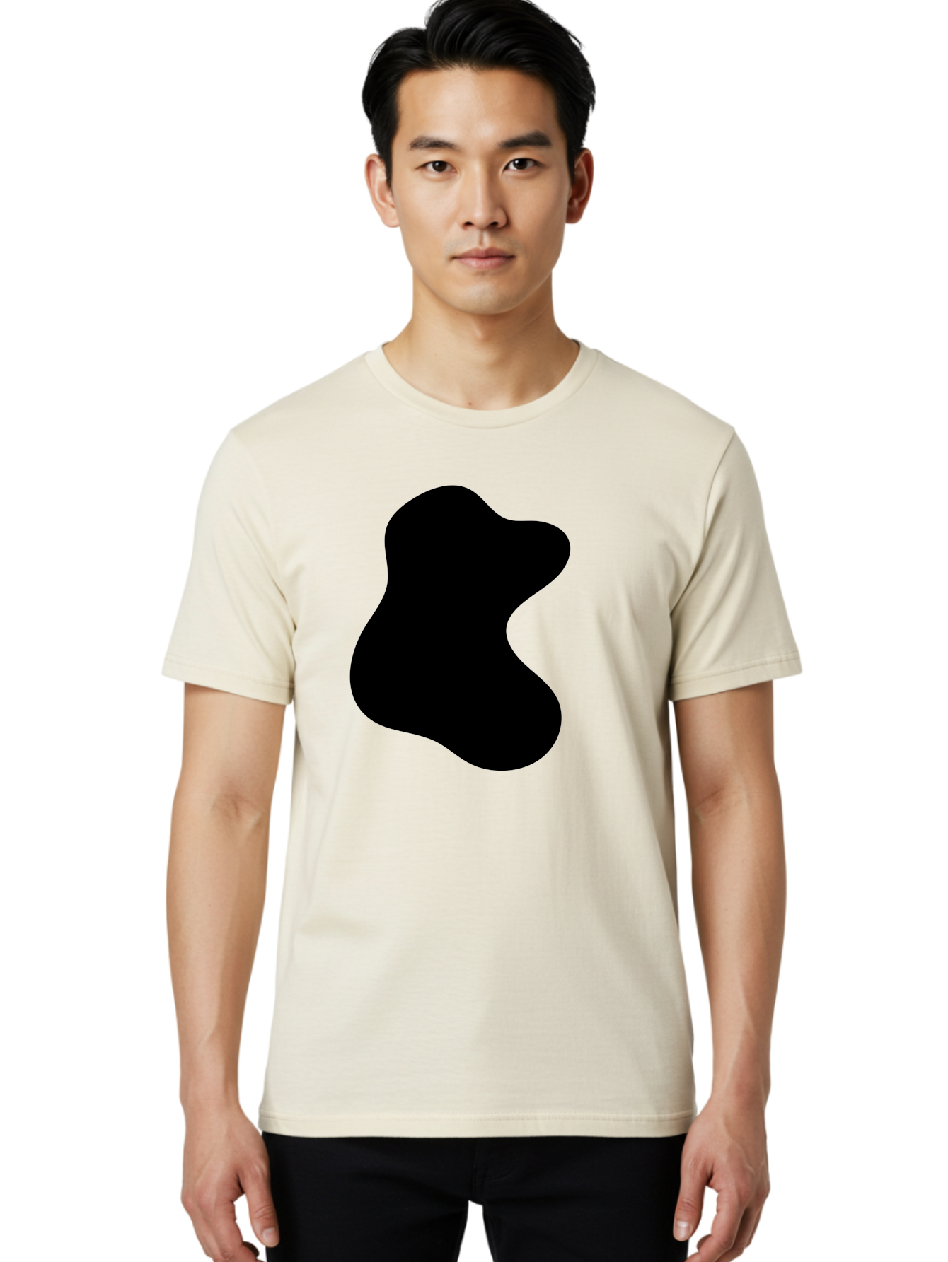 Black-Blob Men'S Graphic Tee, 100% Cotton, Comfortable Casual Summer Wear, Machine Washable, Black Blob Shape, Abstract Design, Irregular Form, Modern Art, Minimalist Style, Simple Shape, Unique Silhouette -  Aaa366 22