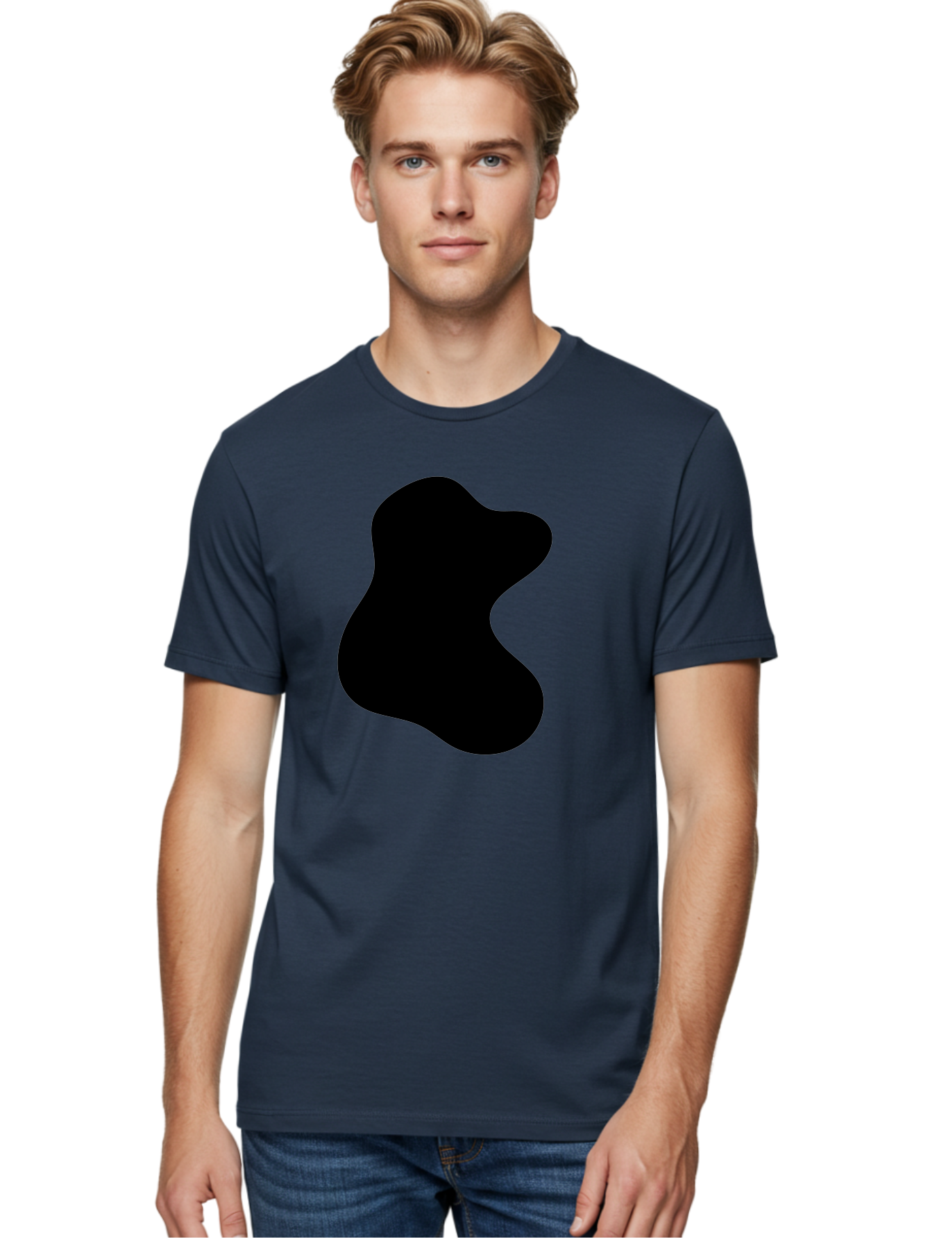 Black-Blob Men'S Graphic Tee, 100% Cotton, Comfortable Casual Summer Wear, Machine Washable, Black Blob Shape, Abstract Design, Irregular Form, Modern Art, Minimalist Style, Simple Shape, Unique Silhouette -  Aaa366 30