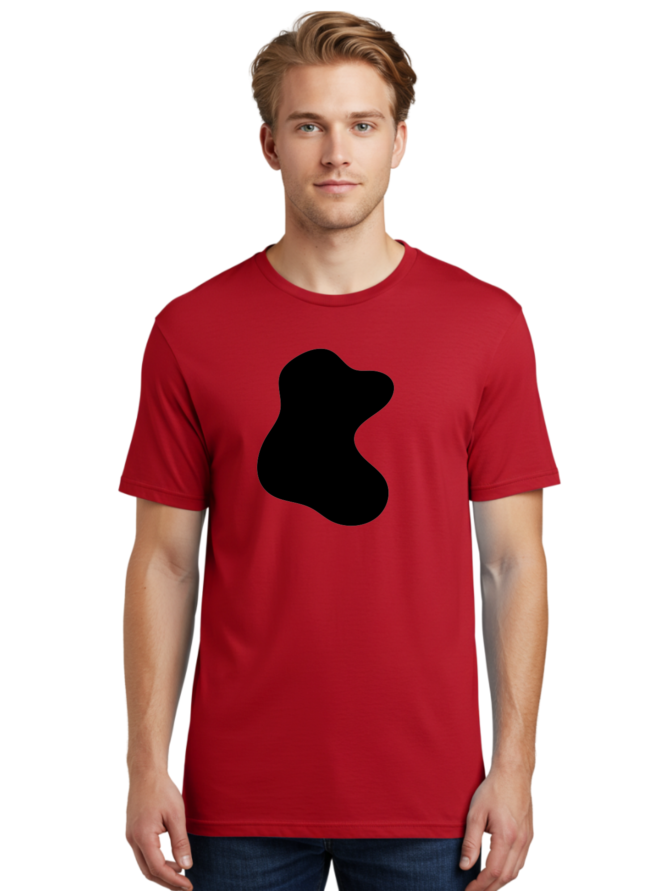 Black-Blob Men'S Graphic Tee, 100% Cotton, Comfortable Casual Summer Wear, Machine Washable, Black Blob Shape, Abstract Design, Irregular Form, Modern Art, Minimalist Style, Simple Shape, Unique Silhouette -  Aaa366 28