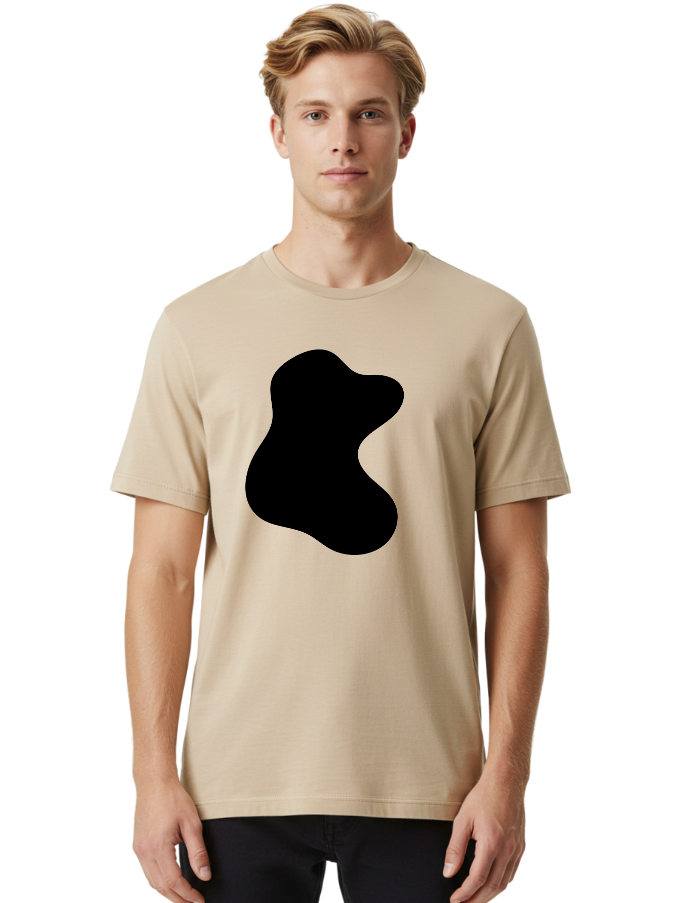 Black-Blob Men'S Graphic Tee, 100% Cotton, Comfortable Casual Summer Wear, Machine Washable, Black Blob Shape, Abstract Design, Irregular Form, Modern Art, Minimalist Style, Simple Shape, Unique Silhouette -  Aaa366 14