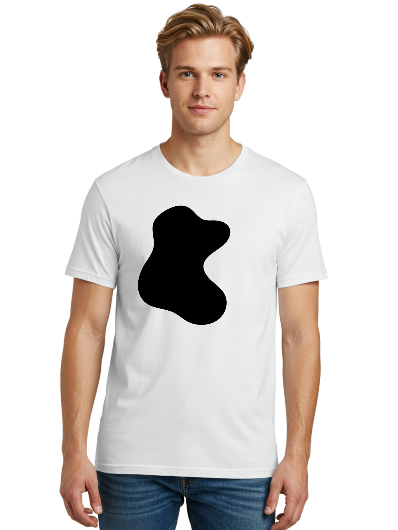 Black-Blob Men'S Graphic Tee, 100% Cotton, Comfortable Casual Summer Wear, Machine Washable, Black Blob Shape, Abstract Design, Irregular Form, Modern Art, Minimalist Style, Simple Shape, Unique Silhouette -  Aaa366 4
