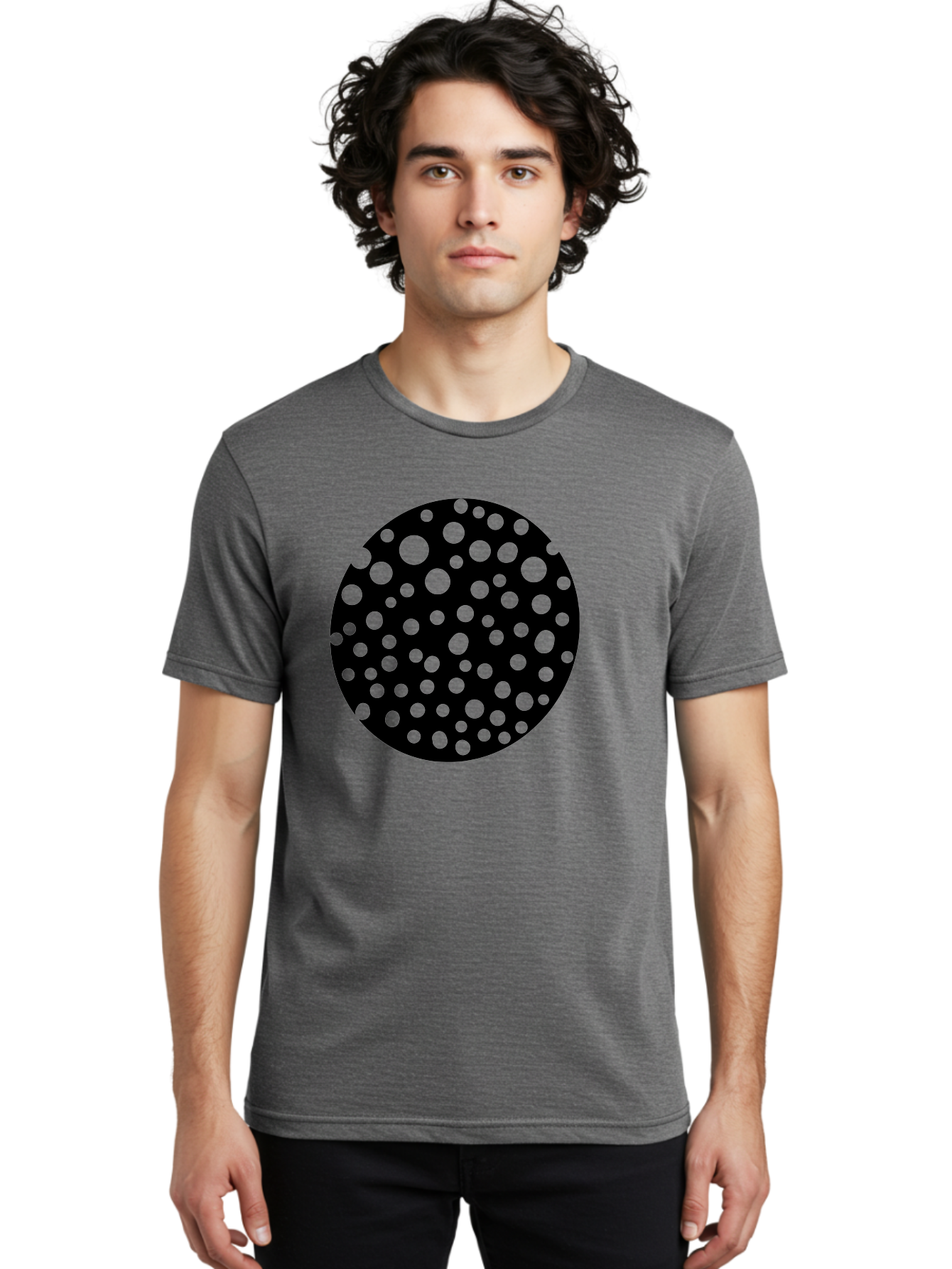 Black-Circle-With-Green-Dots Men'S Graphic Tee, 100% Cotton, Comfortable Casual Summer Wear, Machine Washable, Black Circle, Green Dots, Graphic Design, Abstract Art, Modern Pattern, Geometric Shapes, Simple Design, Bold Colors, -  Aaa368 16