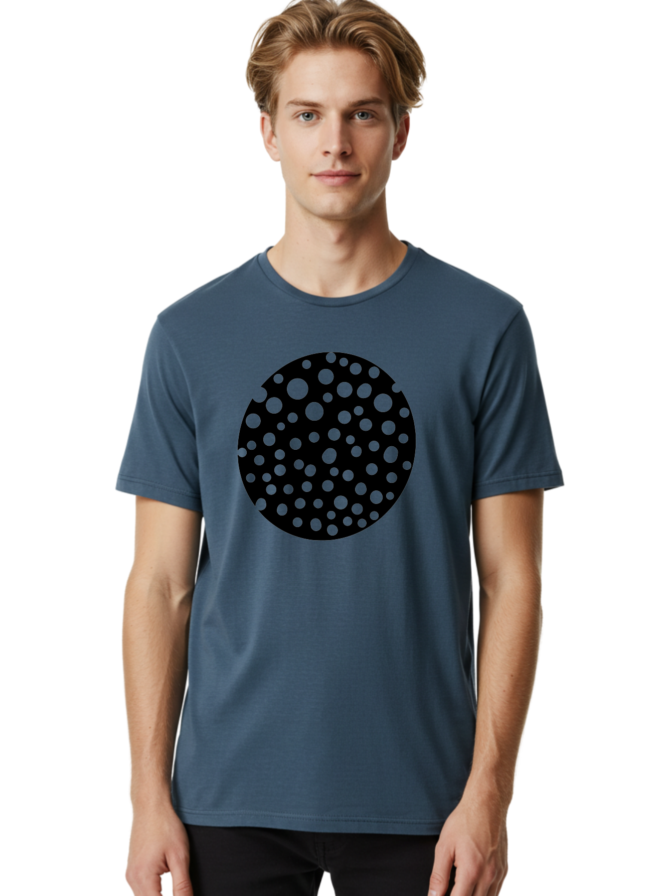 Black-Circle-With-Green-Dots Men'S Graphic Tee, 100% Cotton, Comfortable Casual Summer Wear, Machine Washable, Black Circle, Green Dots, Graphic Design, Abstract Art, Modern Pattern, Geometric Shapes, Simple Design, Bold Colors, -  Aaa368 10