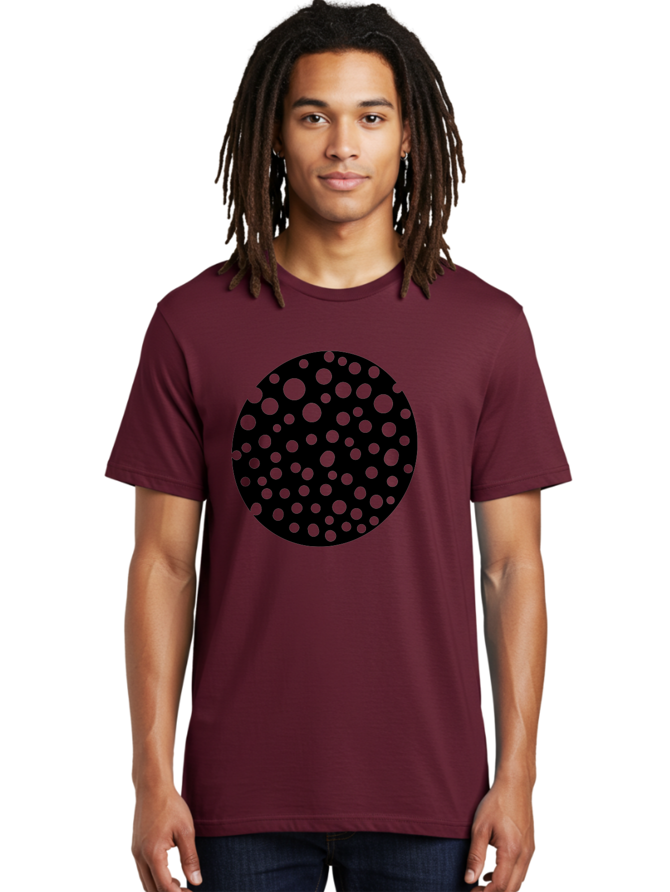 Black-Circle-With-Green-Dots Men'S Graphic Tee, 100% Cotton, Comfortable Casual Summer Wear, Machine Washable, Black Circle, Green Dots, Graphic Design, Abstract Art, Modern Pattern, Geometric Shapes, Simple Design, Bold Colors, -  Aaa368 4