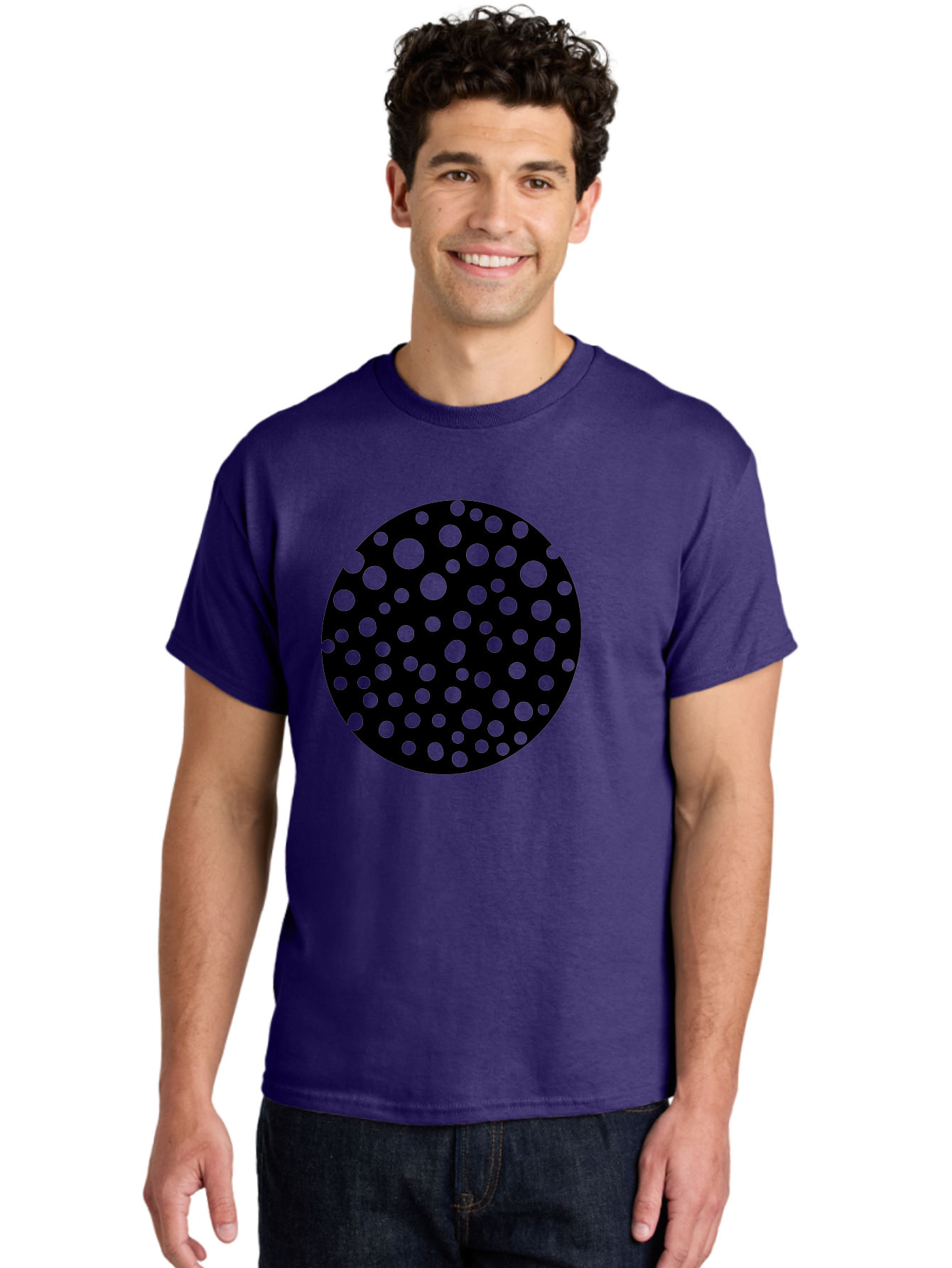 Black-Circle-With-Green-Dots Men'S Graphic Tee, 100% Cotton, Comfortable Casual Summer Wear, Machine Washable, Black Circle, Green Dots, Graphic Design, Abstract Art, Modern Pattern, Geometric Shapes, Simple Design, Bold Colors, -  Aaa368 26