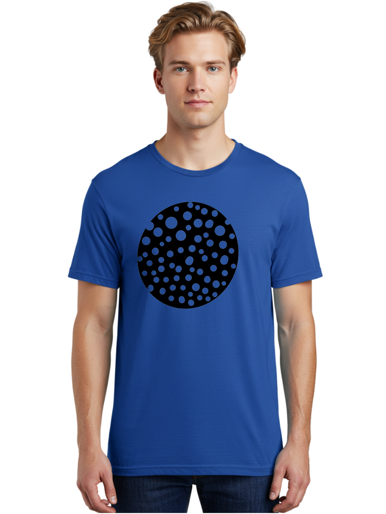 Black-Circle-With-Green-Dots Men'S Graphic Tee, 100% Cotton, Comfortable Casual Summer Wear, Machine Washable, Black Circle, Green Dots, Graphic Design, Abstract Art, Modern Pattern, Geometric Shapes, Simple Design, Bold Colors, -  Aaa368 24