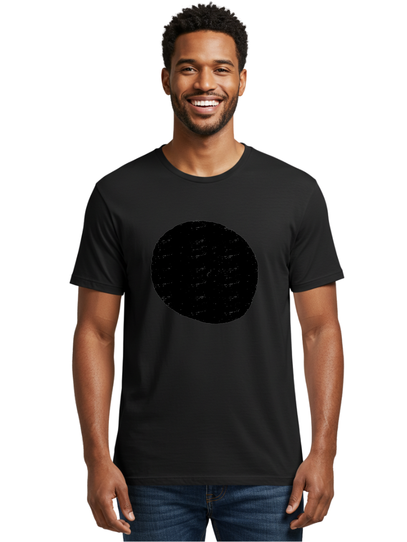 Black-Circle Men'S Graphic Tee, 100% Cotton, Comfortable Casual Summer Wear, Machine Washable, Black Circle, Abstract Shape, Digital Art, Modern Design, Minimalist Style, Geometric Figure, Simple Icon -  Aaa369 14