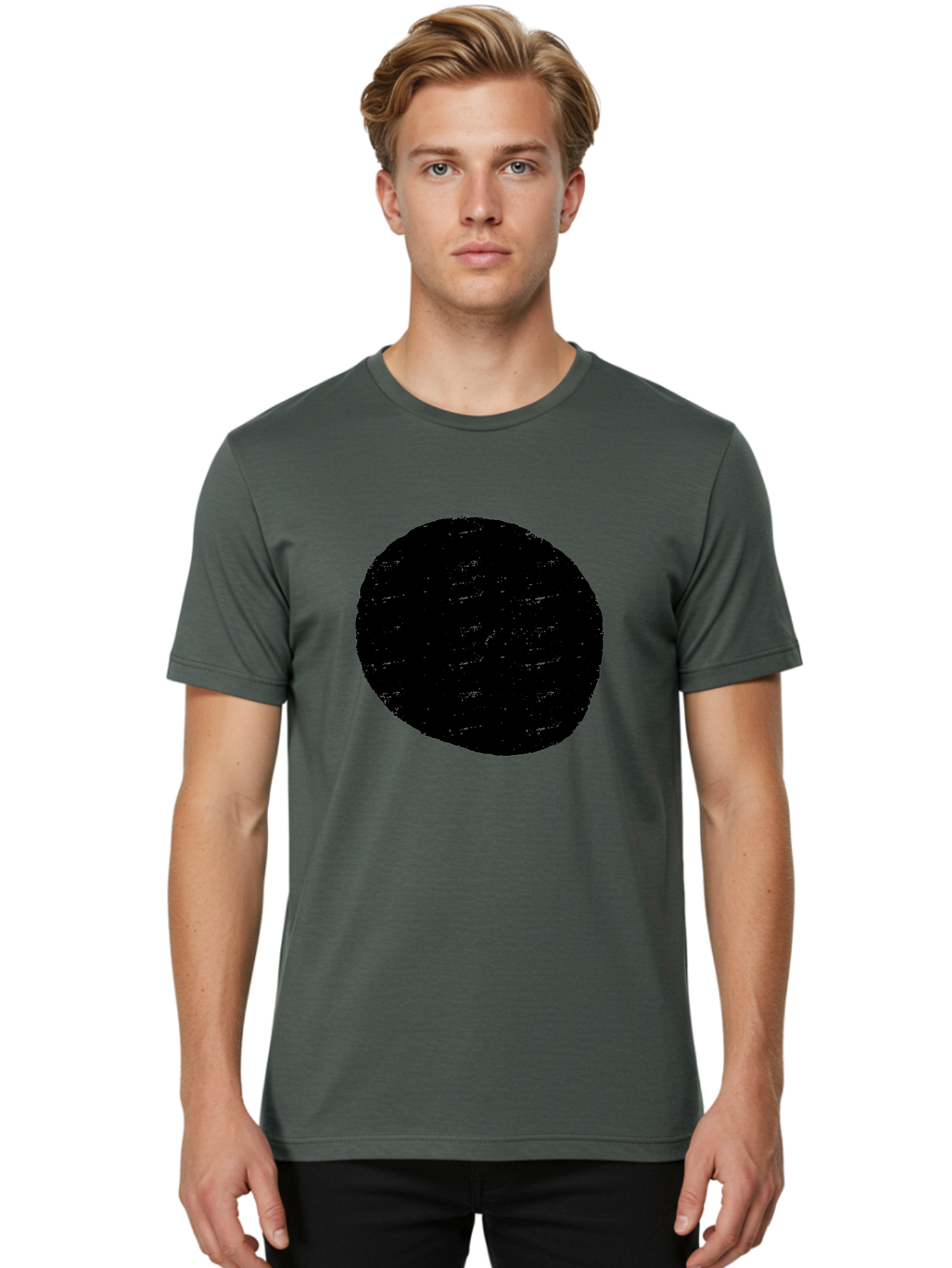 Black-Circle Men'S Graphic Tee, 100% Cotton, Comfortable Casual Summer Wear, Machine Washable, Black Circle, Abstract Shape, Digital Art, Modern Design, Minimalist Style, Geometric Figure, Simple Icon -  Aaa369 20