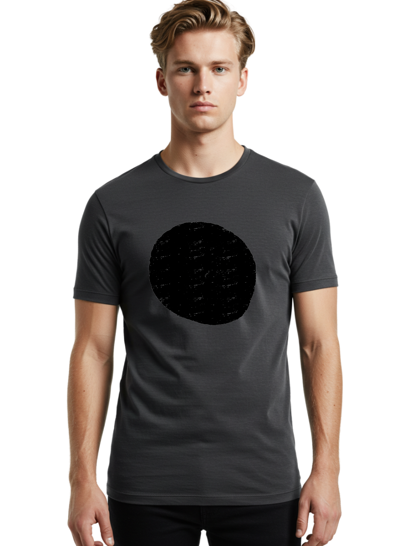 Black-Circle Men'S Graphic Tee, 100% Cotton, Comfortable Casual Summer Wear, Machine Washable, Black Circle, Abstract Shape, Digital Art, Modern Design, Minimalist Style, Geometric Figure, Simple Icon -  Aaa369 18