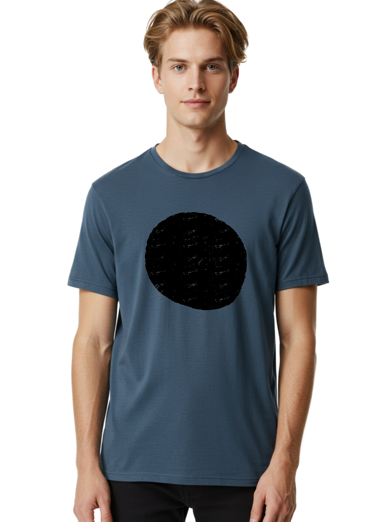 Black-Circle Men'S Graphic Tee, 100% Cotton, Comfortable Casual Summer Wear, Machine Washable, Black Circle, Abstract Shape, Digital Art, Modern Design, Minimalist Style, Geometric Figure, Simple Icon -  Aaa369 12