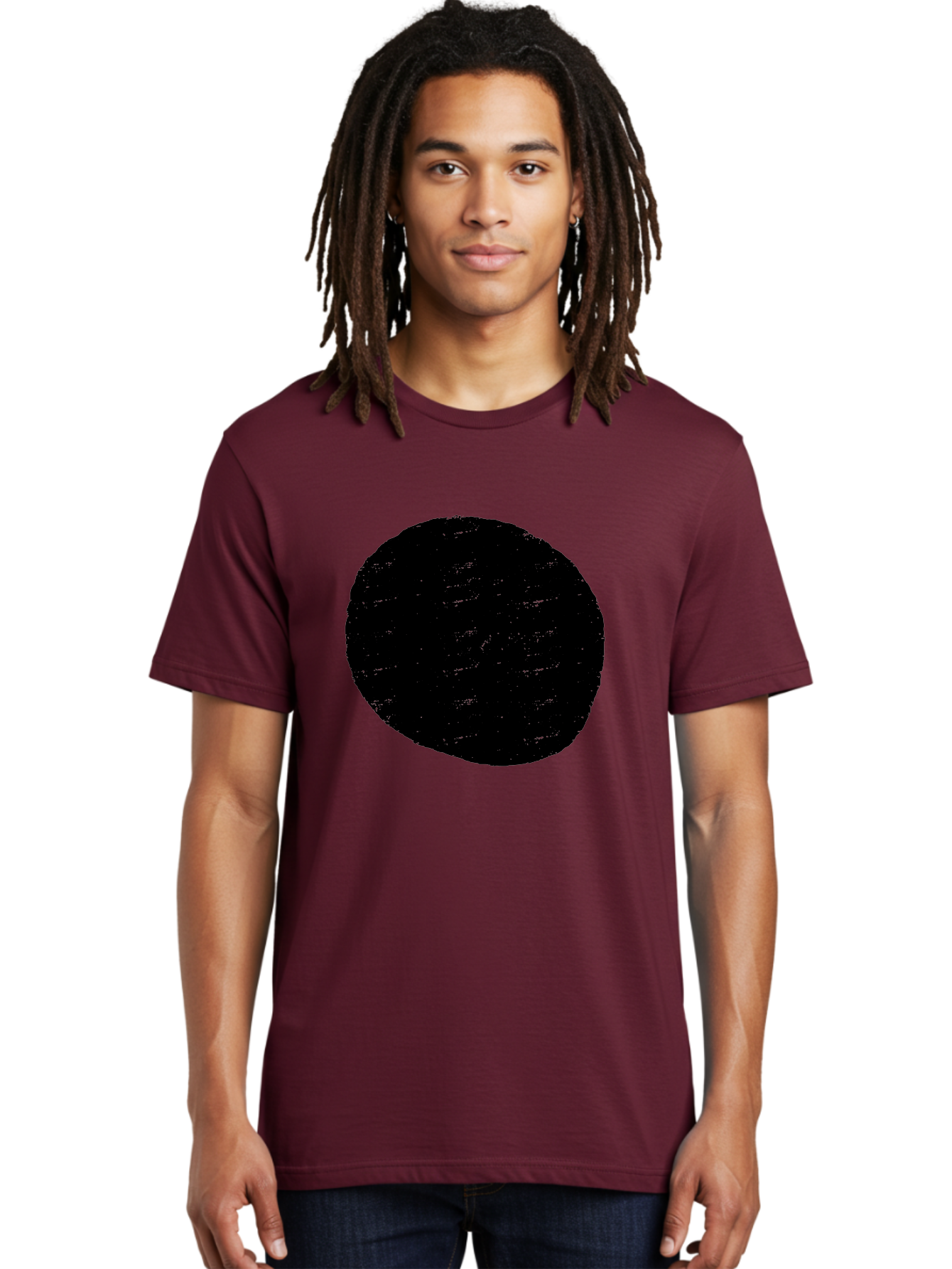 Black-Circle Men'S Graphic Tee, 100% Cotton, Comfortable Casual Summer Wear, Machine Washable, Black Circle, Abstract Shape, Digital Art, Modern Design, Minimalist Style, Geometric Figure, Simple Icon -  Aaa369 24
