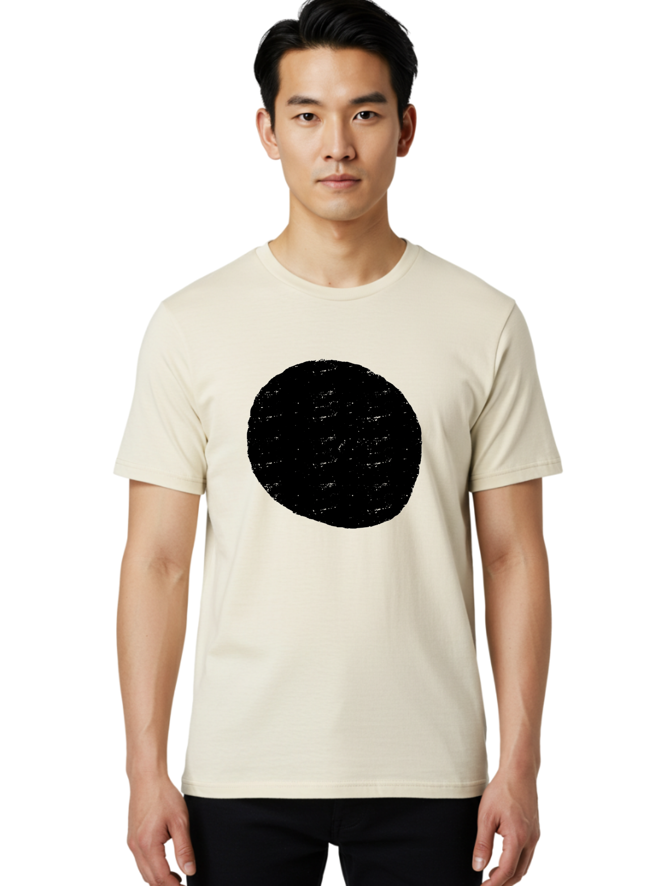 Black-Circle Men'S Graphic Tee, 100% Cotton, Comfortable Casual Summer Wear, Machine Washable, Black Circle, Abstract Shape, Digital Art, Modern Design, Minimalist Style, Geometric Figure, Simple Icon -  Aaa369 26
