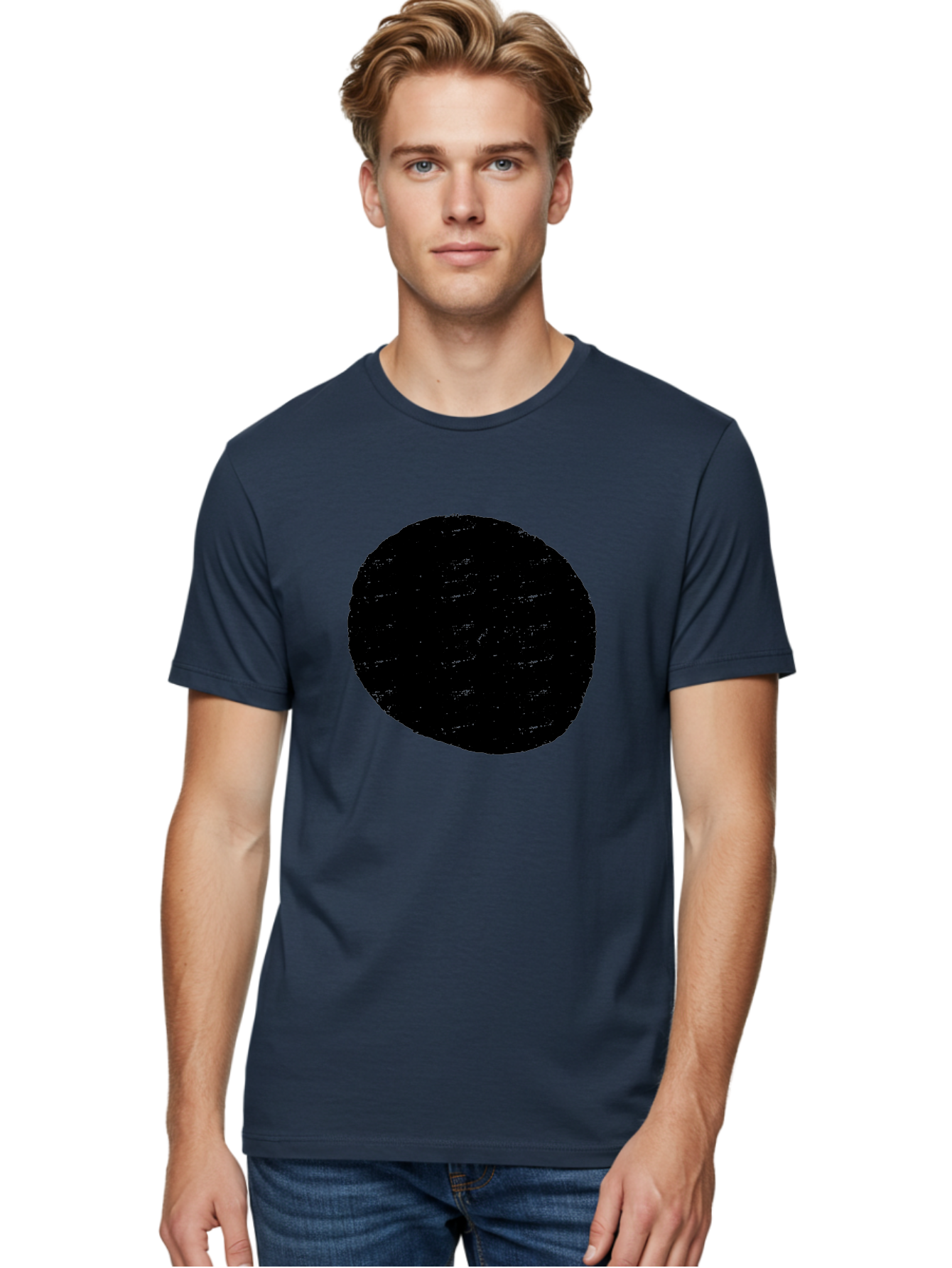 Black-Circle Men'S Graphic Tee, 100% Cotton, Comfortable Casual Summer Wear, Machine Washable, Black Circle, Abstract Shape, Digital Art, Modern Design, Minimalist Style, Geometric Figure, Simple Icon -  Aaa369 30