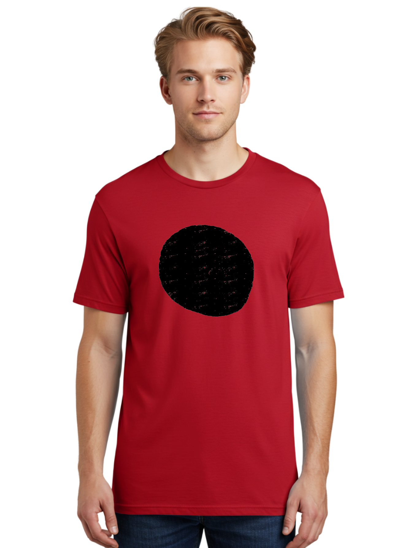 Black-Circle Men'S Graphic Tee, 100% Cotton, Comfortable Casual Summer Wear, Machine Washable, Black Circle, Abstract Shape, Digital Art, Modern Design, Minimalist Style, Geometric Figure, Simple Icon -  Aaa369 6