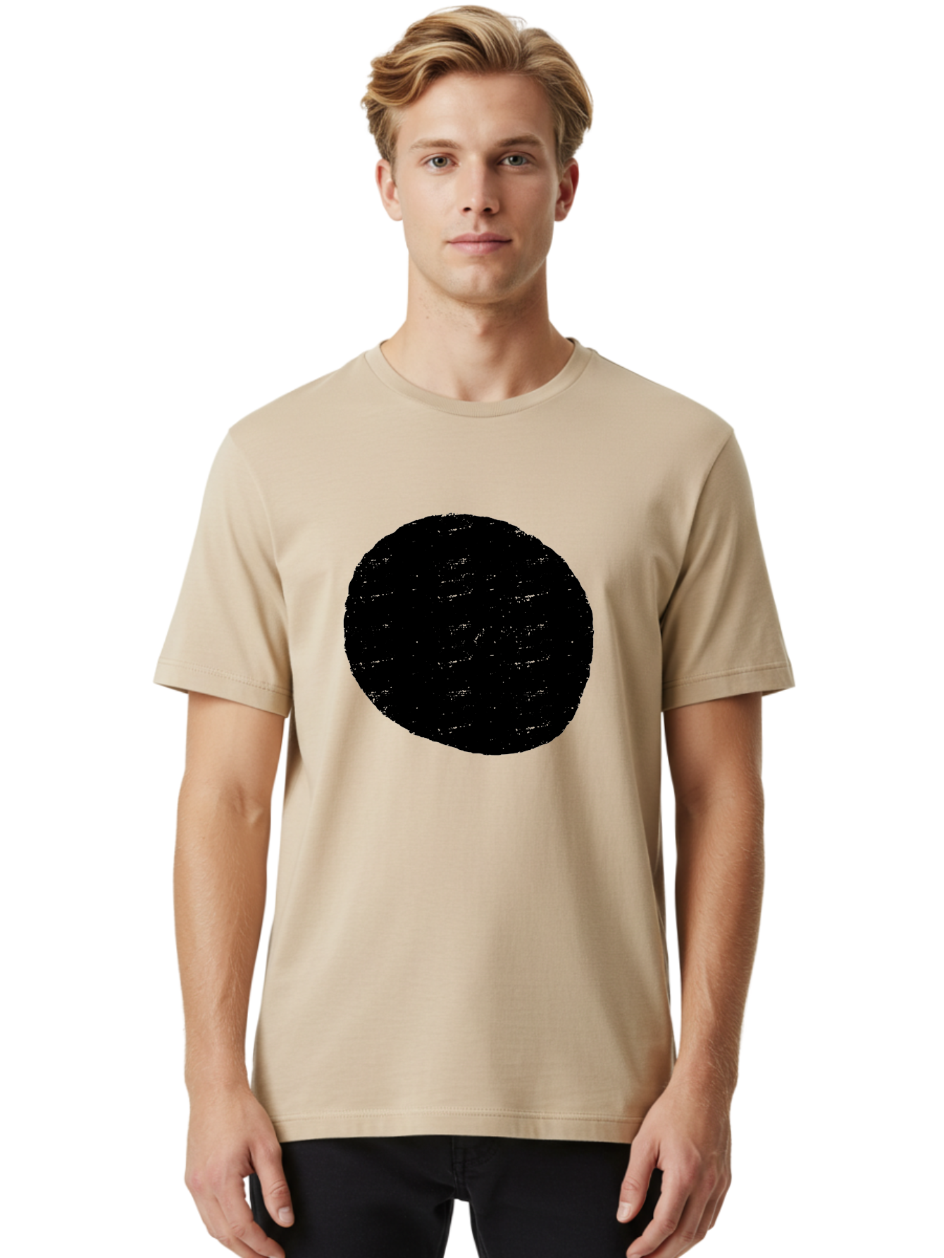 Black-Circle Men'S Graphic Tee, 100% Cotton, Comfortable Casual Summer Wear, Machine Washable, Black Circle, Abstract Shape, Digital Art, Modern Design, Minimalist Style, Geometric Figure, Simple Icon -  Aaa369 22