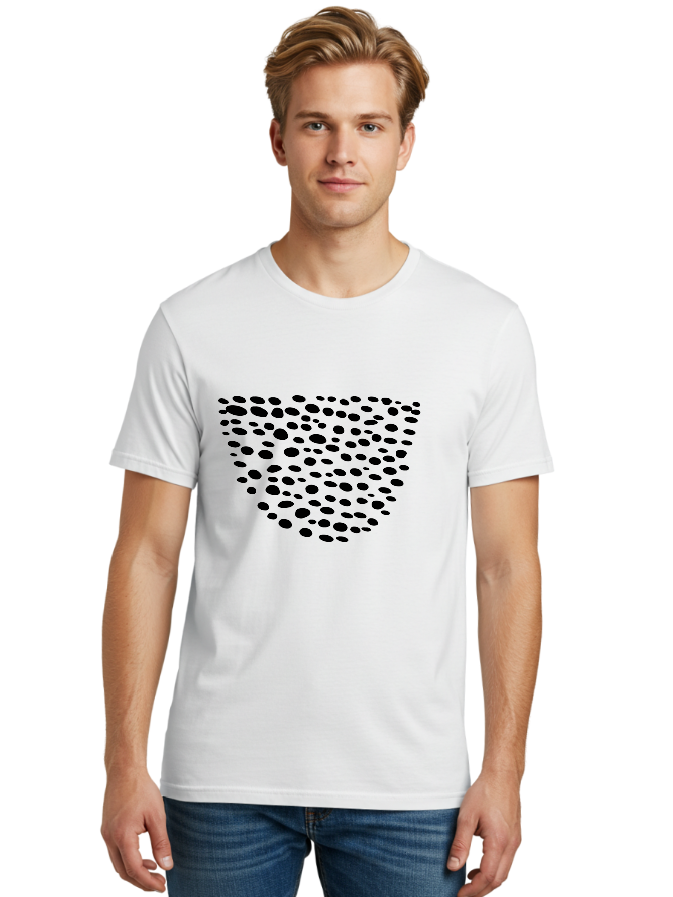 Black-Dots-Heart Men'S Graphic Tee, 100% Cotton, Comfortable Casual Summer Wear, Machine Washable, Black Dots Forming Heart Shape, Minimalist Design, Abstract Heart, Modern Art, Simple Graphics, Dot Pattern, Heart Illustration, Cute Design -  Aaa371 22