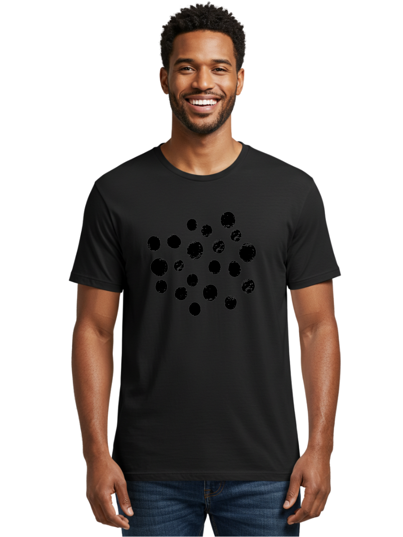 Black-Dots Men'S Graphic Tee, 100% Cotton, Comfortable Casual Summer Wear, Machine Washable, Black Dots, Scattered Dots, Round Shapes, Abstract Design, Creative Pattern, Artistic Elements, Modern Graphic, Simple Shapes -  Aaa372 18