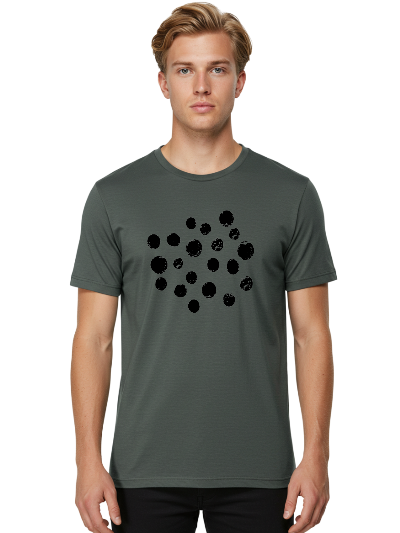 Black-Dots Men'S Graphic Tee, 100% Cotton, Comfortable Casual Summer Wear, Machine Washable, Black Dots, Scattered Dots, Round Shapes, Abstract Design, Creative Pattern, Artistic Elements, Modern Graphic, Simple Shapes -  Aaa372 12