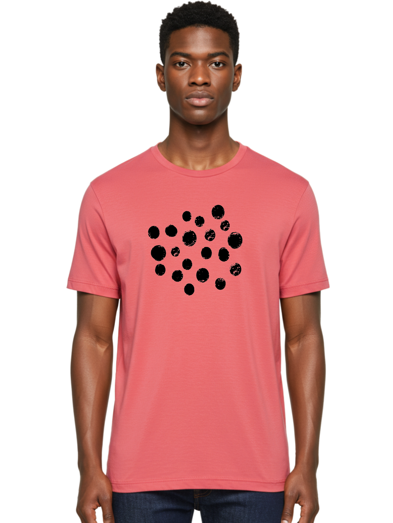 Black-Dots Men'S Graphic Tee, 100% Cotton, Comfortable Casual Summer Wear, Machine Washable, Black Dots, Scattered Dots, Round Shapes, Abstract Design, Creative Pattern, Artistic Elements, Modern Graphic, Simple Shapes -  Aaa372 20