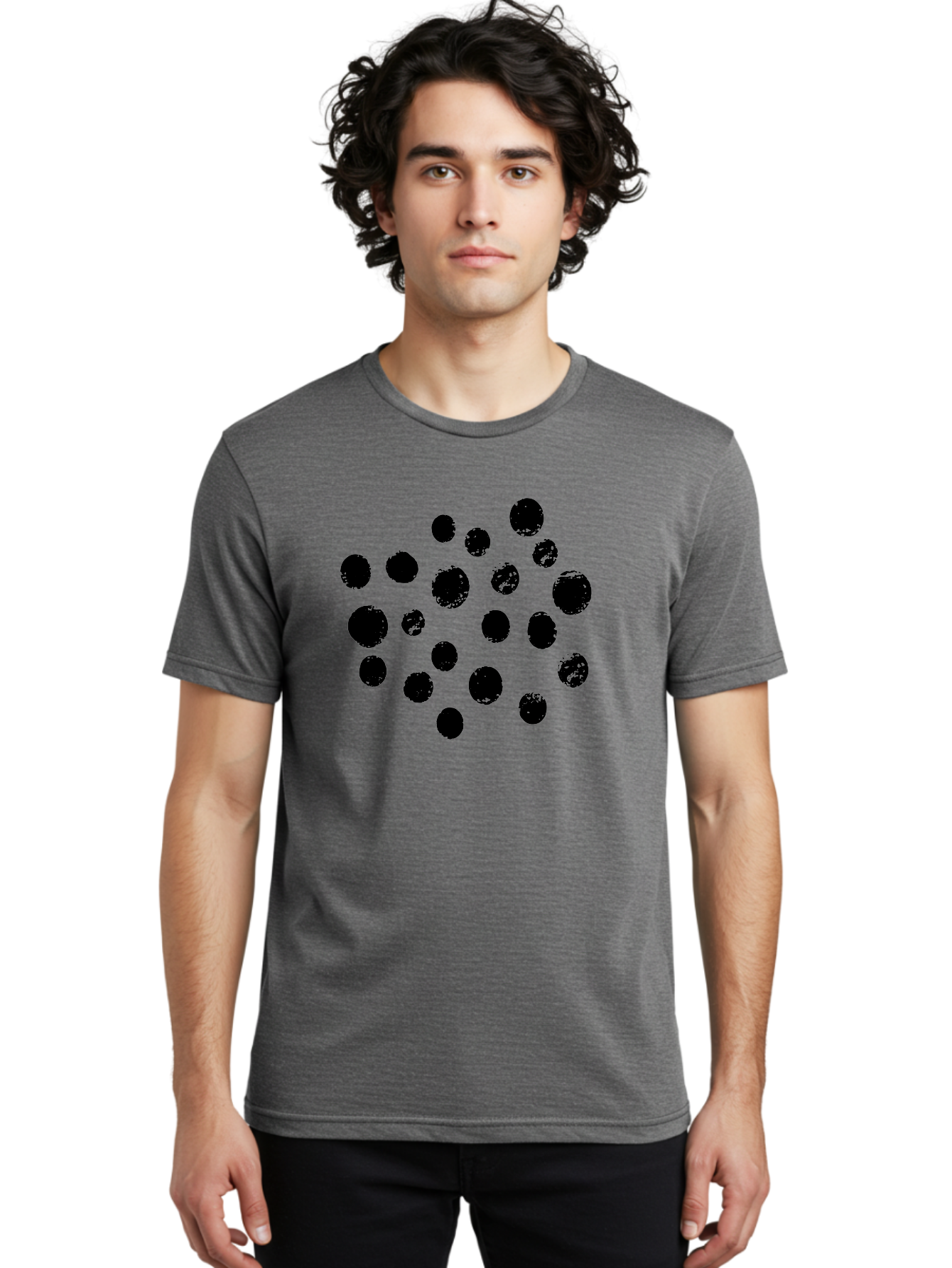 Black-Dots Men'S Graphic Tee, 100% Cotton, Comfortable Casual Summer Wear, Machine Washable, Black Dots, Scattered Dots, Round Shapes, Abstract Design, Creative Pattern, Artistic Elements, Modern Graphic, Simple Shapes -  Aaa372 16