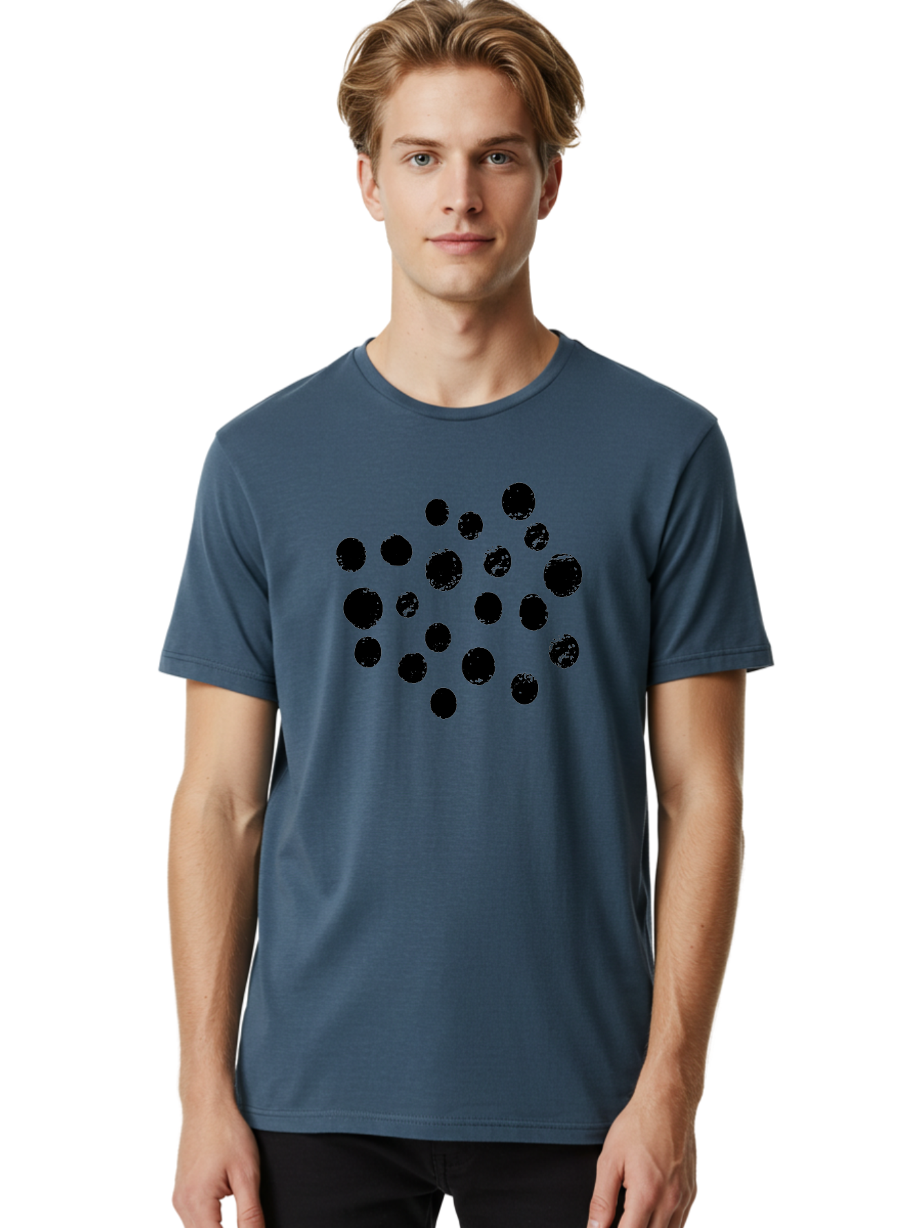 Black-Dots Men'S Graphic Tee, 100% Cotton, Comfortable Casual Summer Wear, Machine Washable, Black Dots, Scattered Dots, Round Shapes, Abstract Design, Creative Pattern, Artistic Elements, Modern Graphic, Simple Shapes -  Aaa372 6