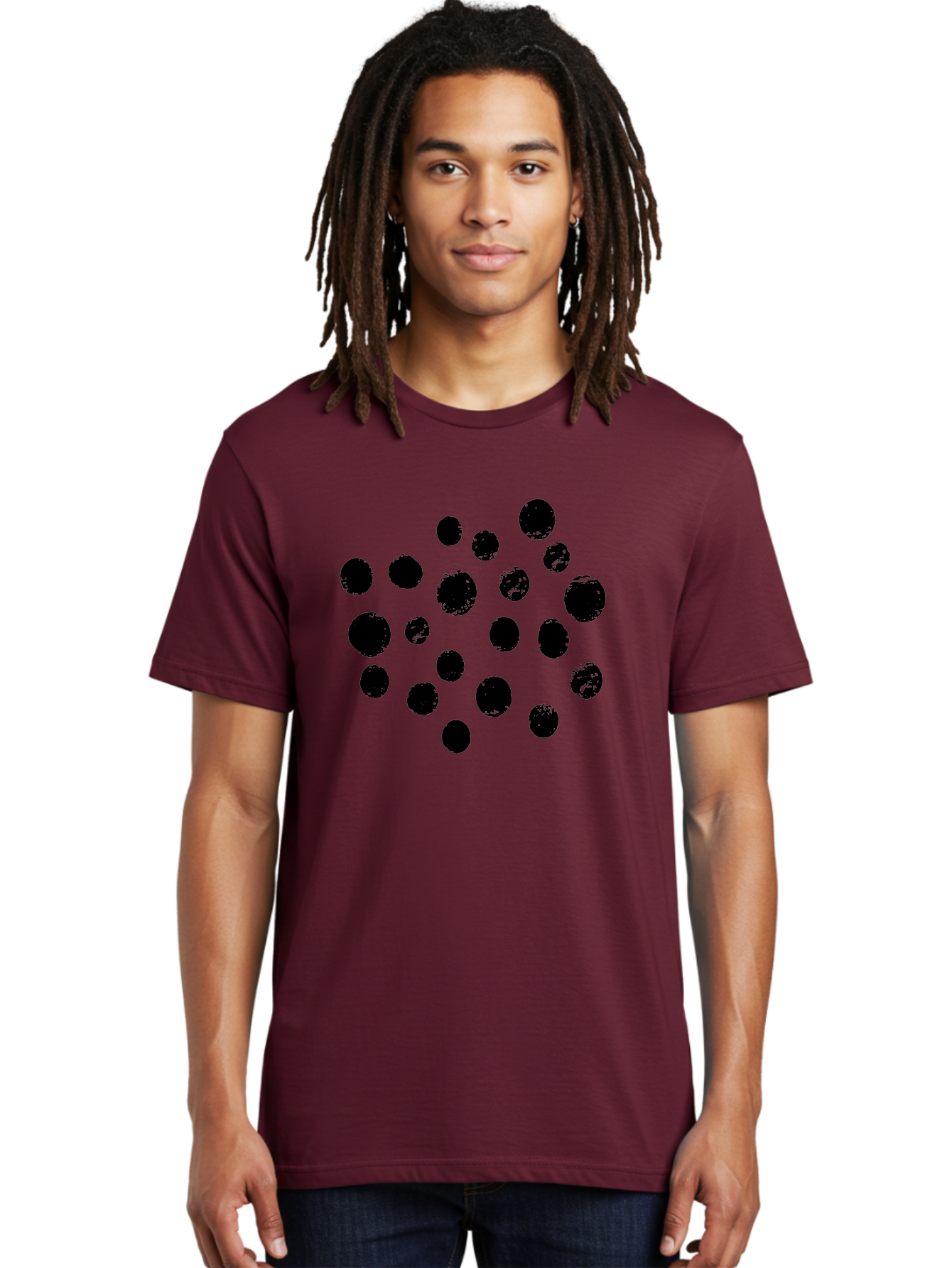 Black-Dots Men'S Graphic Tee, 100% Cotton, Comfortable Casual Summer Wear, Machine Washable, Black Dots, Scattered Dots, Round Shapes, Abstract Design, Creative Pattern, Artistic Elements, Modern Graphic, Simple Shapes -  Aaa372 10