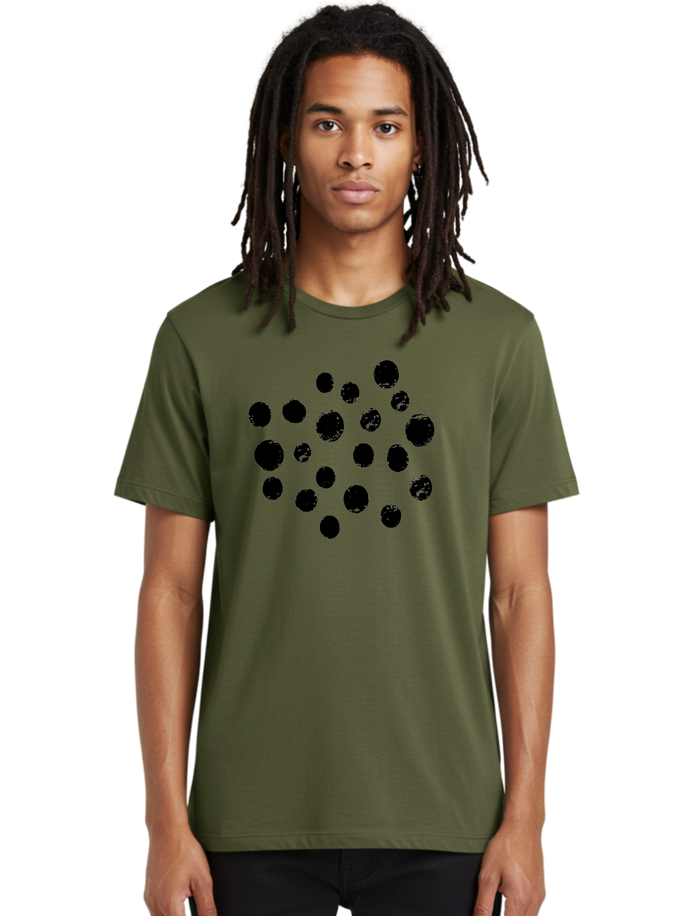 Black-Dots Men'S Graphic Tee, 100% Cotton, Comfortable Casual Summer Wear, Machine Washable, Black Dots, Scattered Dots, Round Shapes, Abstract Design, Creative Pattern, Artistic Elements, Modern Graphic, Simple Shapes -  Aaa372
