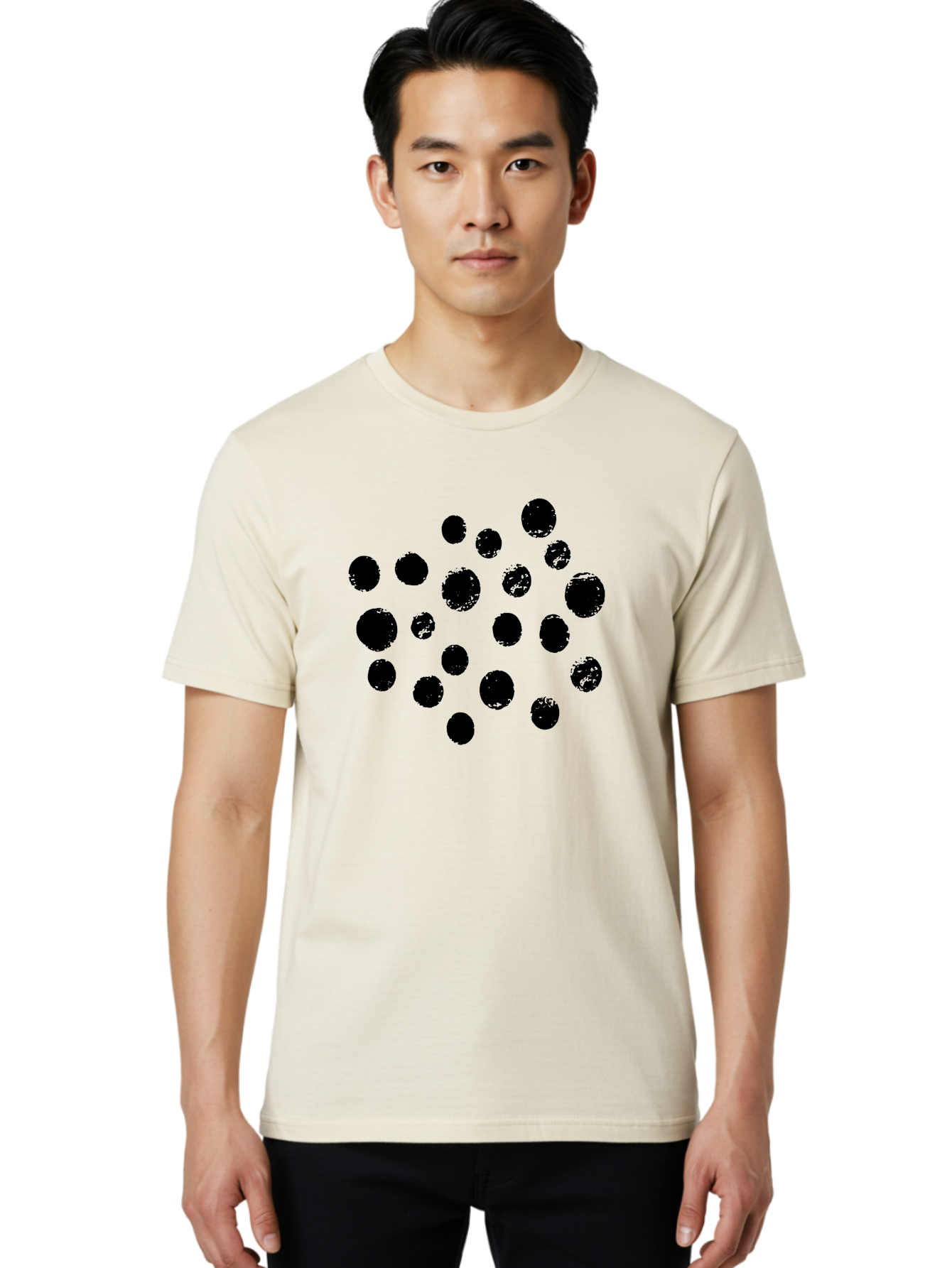 Black-Dots Men'S Graphic Tee, 100% Cotton, Comfortable Casual Summer Wear, Machine Washable, Black Dots, Scattered Dots, Round Shapes, Abstract Design, Creative Pattern, Artistic Elements, Modern Graphic, Simple Shapes -  Aaa372 26