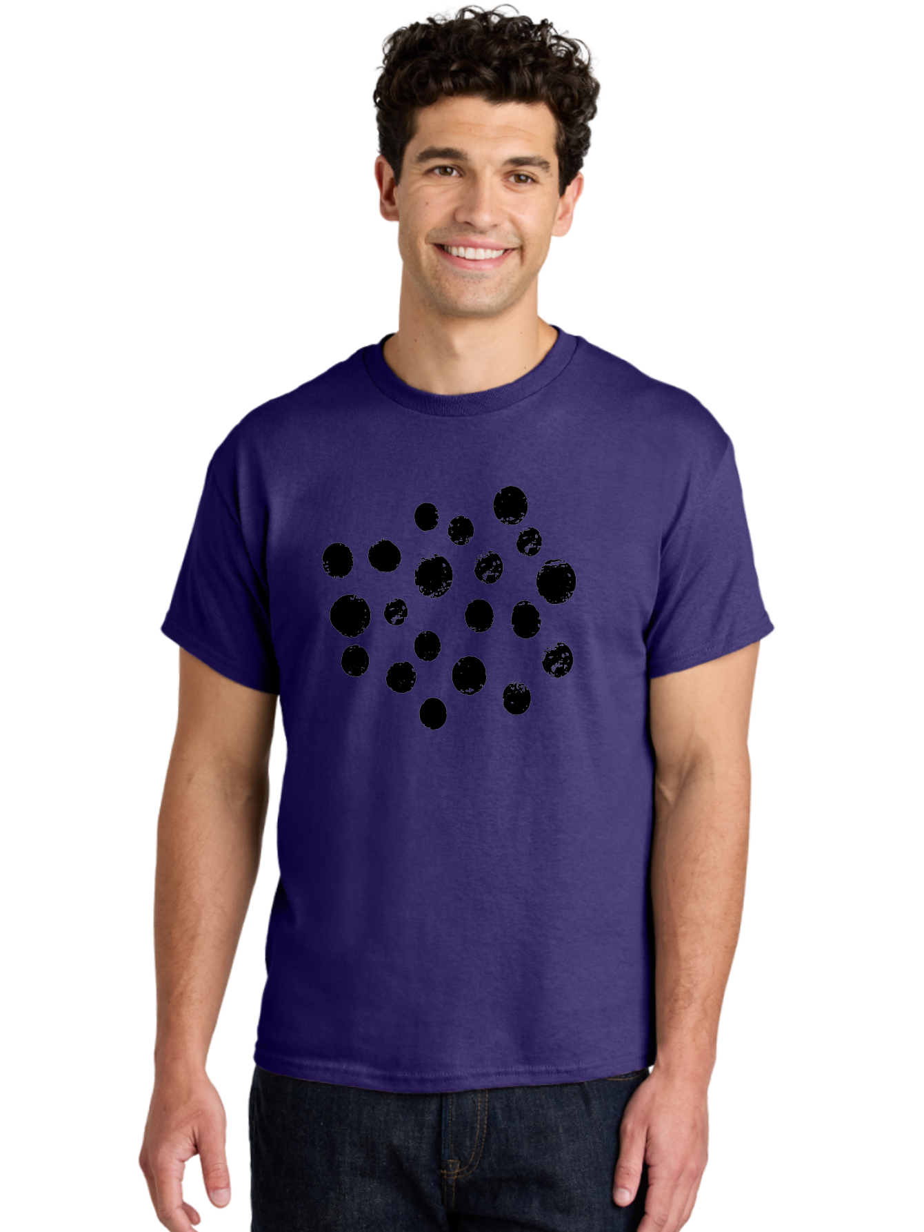 Black-Dots Men'S Graphic Tee, 100% Cotton, Comfortable Casual Summer Wear, Machine Washable, Black Dots, Scattered Dots, Round Shapes, Abstract Design, Creative Pattern, Artistic Elements, Modern Graphic, Simple Shapes -  Aaa372 4