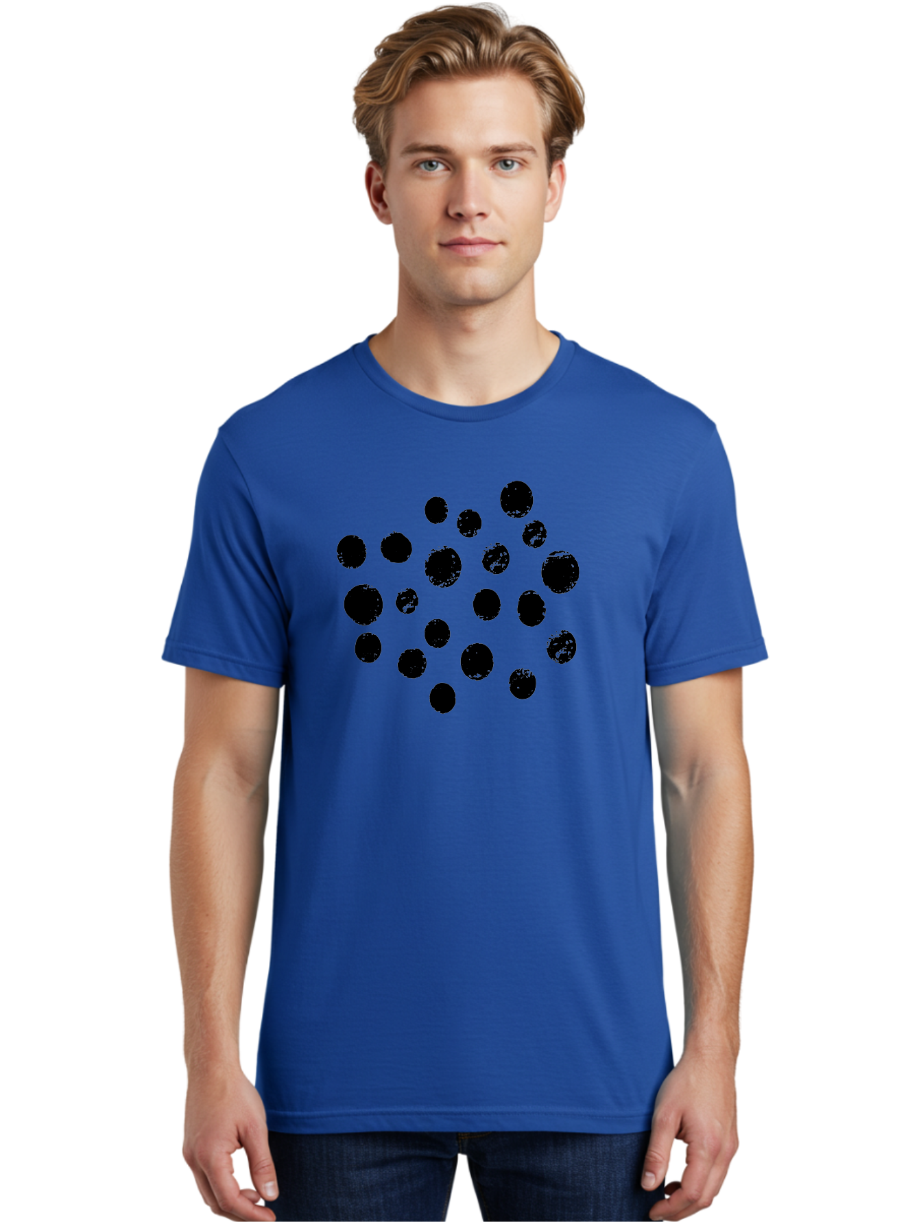 Black-Dots Men'S Graphic Tee, 100% Cotton, Comfortable Casual Summer Wear, Machine Washable, Black Dots, Scattered Dots, Round Shapes, Abstract Design, Creative Pattern, Artistic Elements, Modern Graphic, Simple Shapes -  Aaa372 8