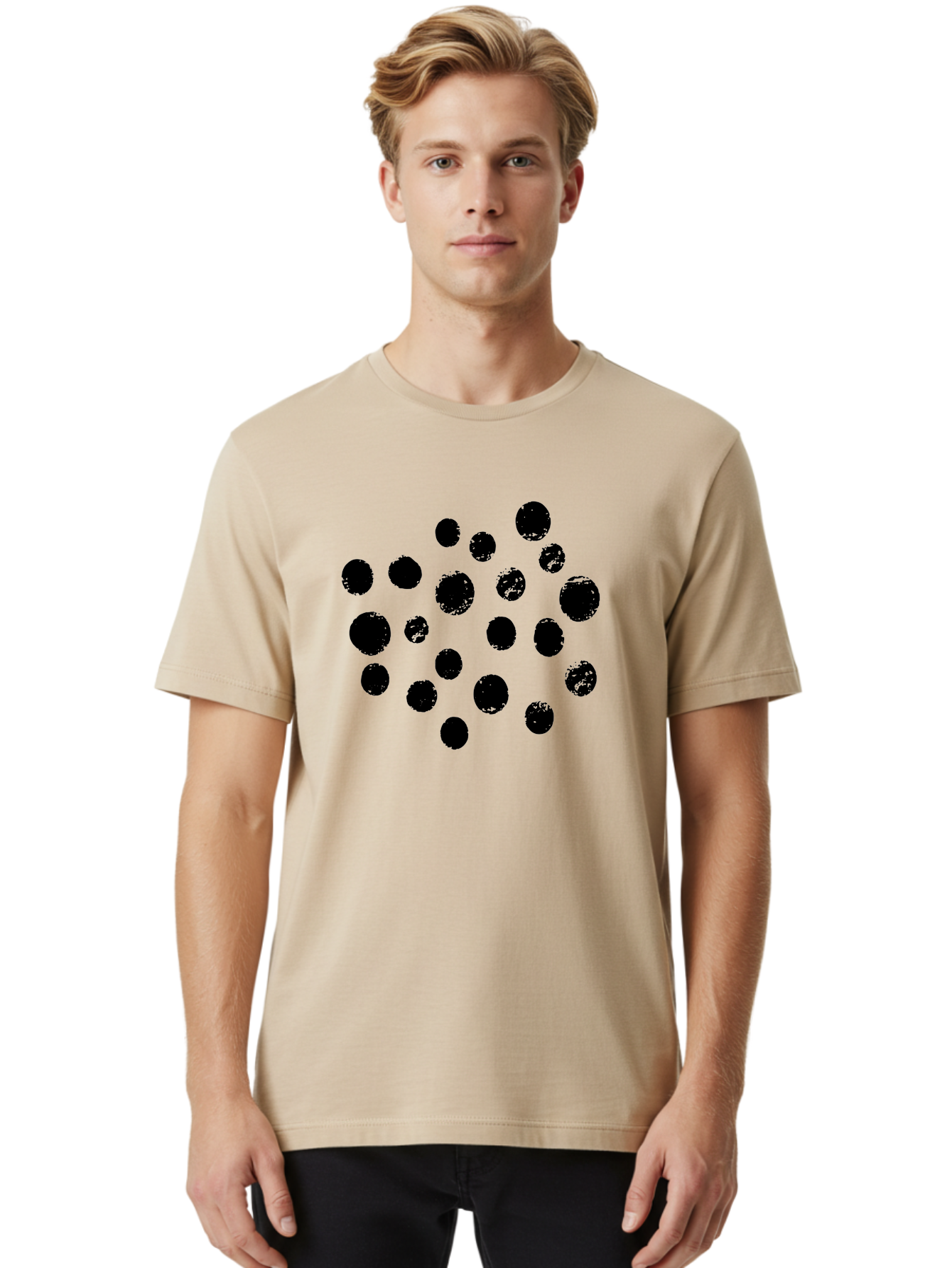 Black-Dots Men'S Graphic Tee, 100% Cotton, Comfortable Casual Summer Wear, Machine Washable, Black Dots, Scattered Dots, Round Shapes, Abstract Design, Creative Pattern, Artistic Elements, Modern Graphic, Simple Shapes -  Aaa372 24