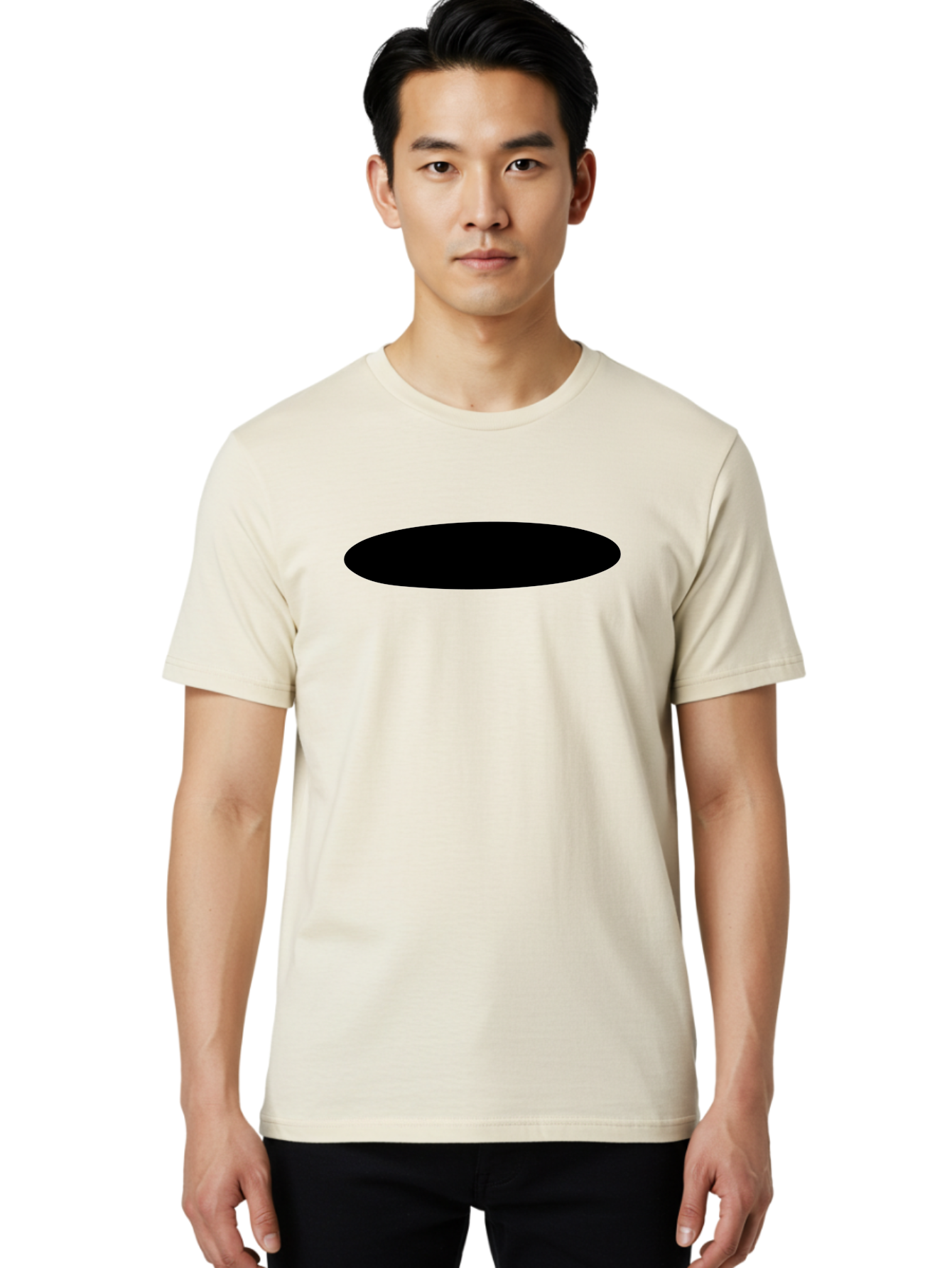 Black-Ellipse Men'S Graphic Tee, 100% Cotton, Comfortable Casual Summer Wear, Machine Washable, Black Ellipse, Minimalist Design, Simple Shape, Abstract Art, Geometric Figure, Modern Graphic -  Aaa373 26