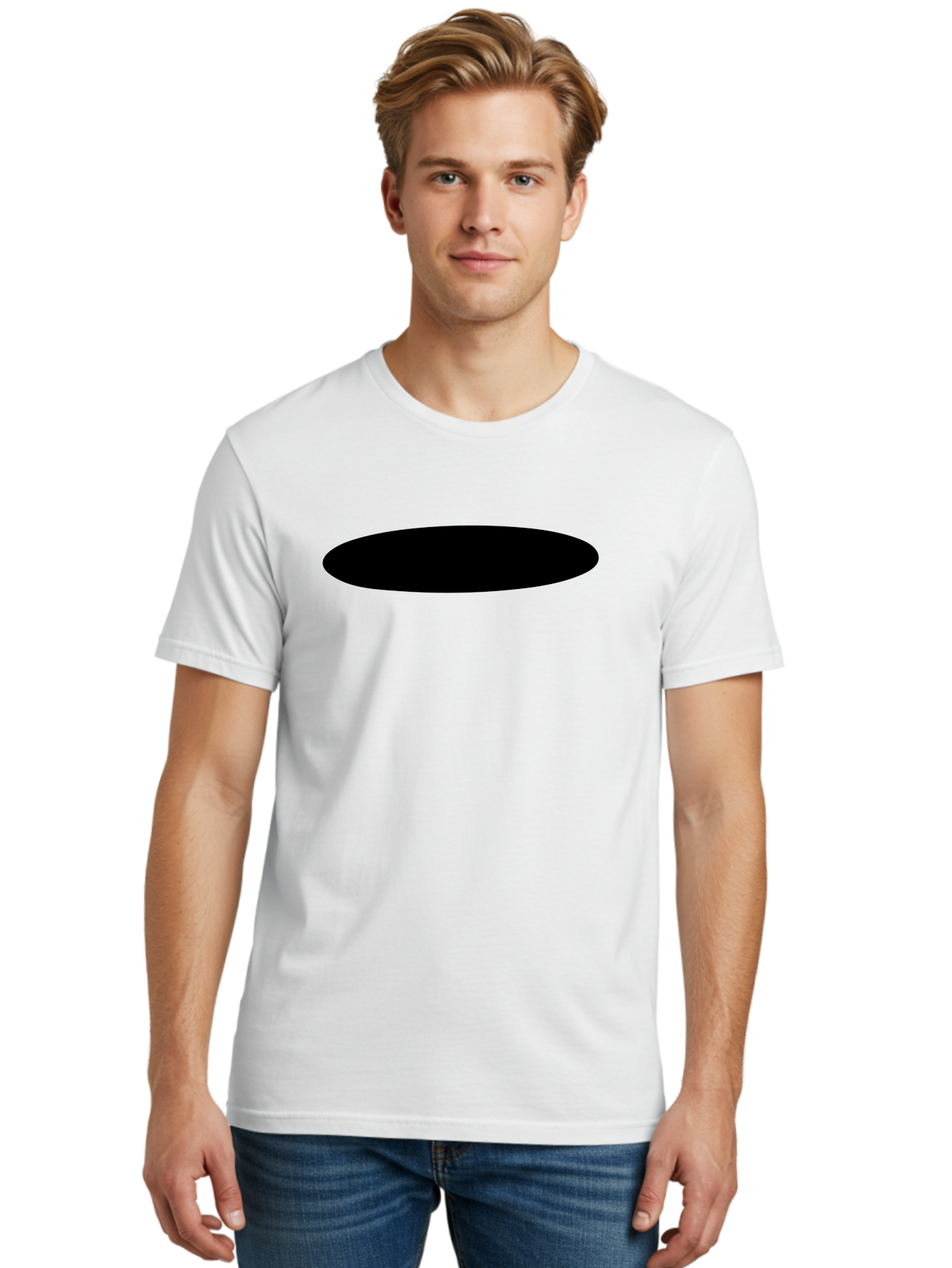 Black-Ellipse Men'S Graphic Tee, 100% Cotton, Comfortable Casual Summer Wear, Machine Washable, Black Ellipse, Minimalist Design, Simple Shape, Abstract Art, Geometric Figure, Modern Graphic -  Aaa373 24