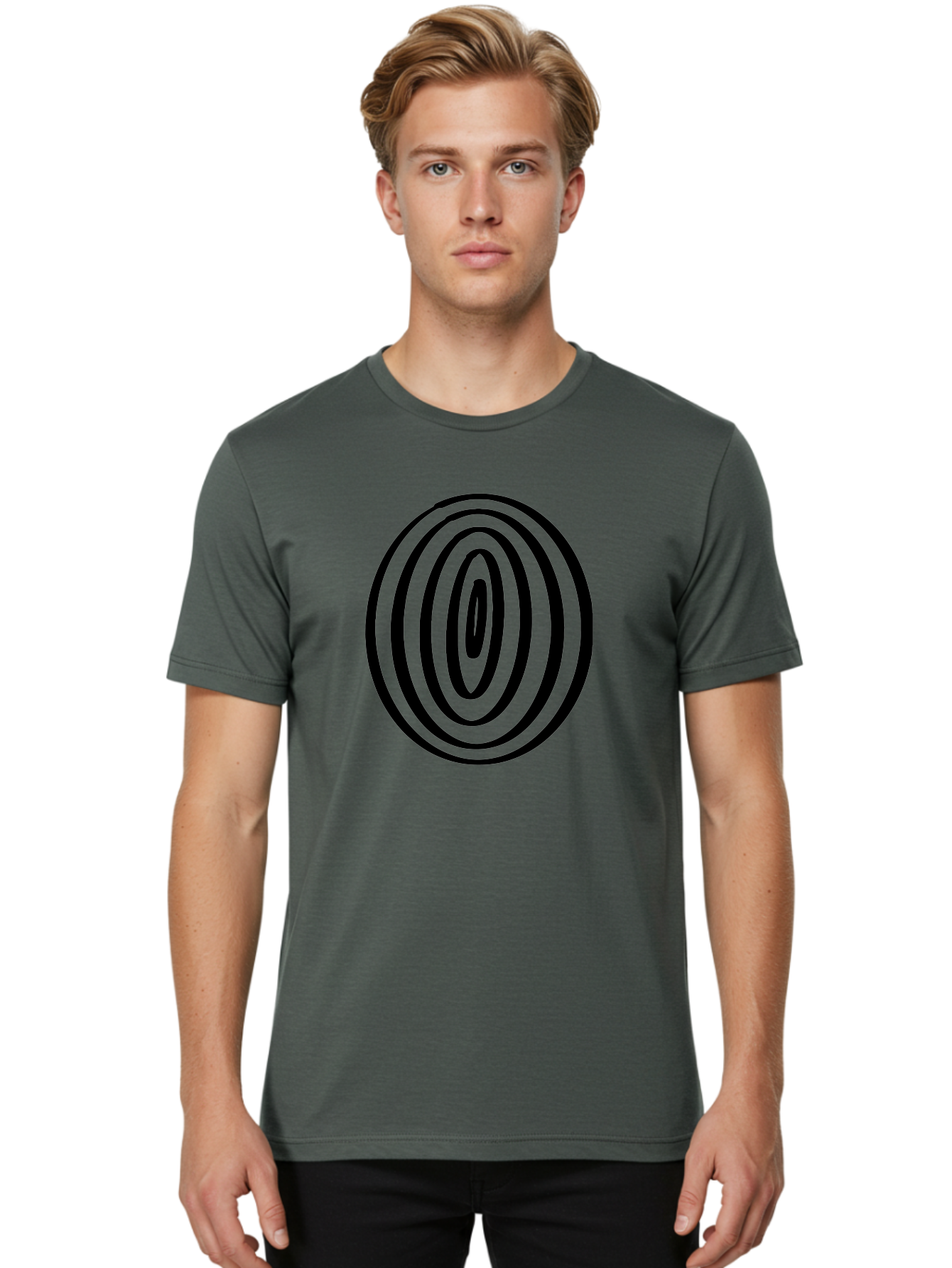 Black-Elliptical-Rings Men'S Graphic Tee, 100% Cotton, Comfortable Casual Summer Wear, Machine Washable, Concentric Circles, Abstract Art, Modern Design, Minimalist Pattern, Black Lines, Geometric Shape, Optical Illusion, Hypnotic Effect -  Aaa374 10