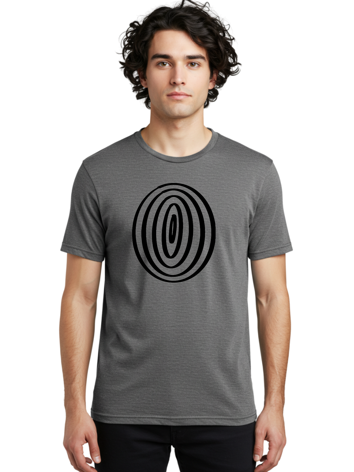 Black-Elliptical-Rings Men'S Graphic Tee, 100% Cotton, Comfortable Casual Summer Wear, Machine Washable, Concentric Circles, Abstract Art, Modern Design, Minimalist Pattern, Black Lines, Geometric Shape, Optical Illusion, Hypnotic Effect -  Aaa374 24