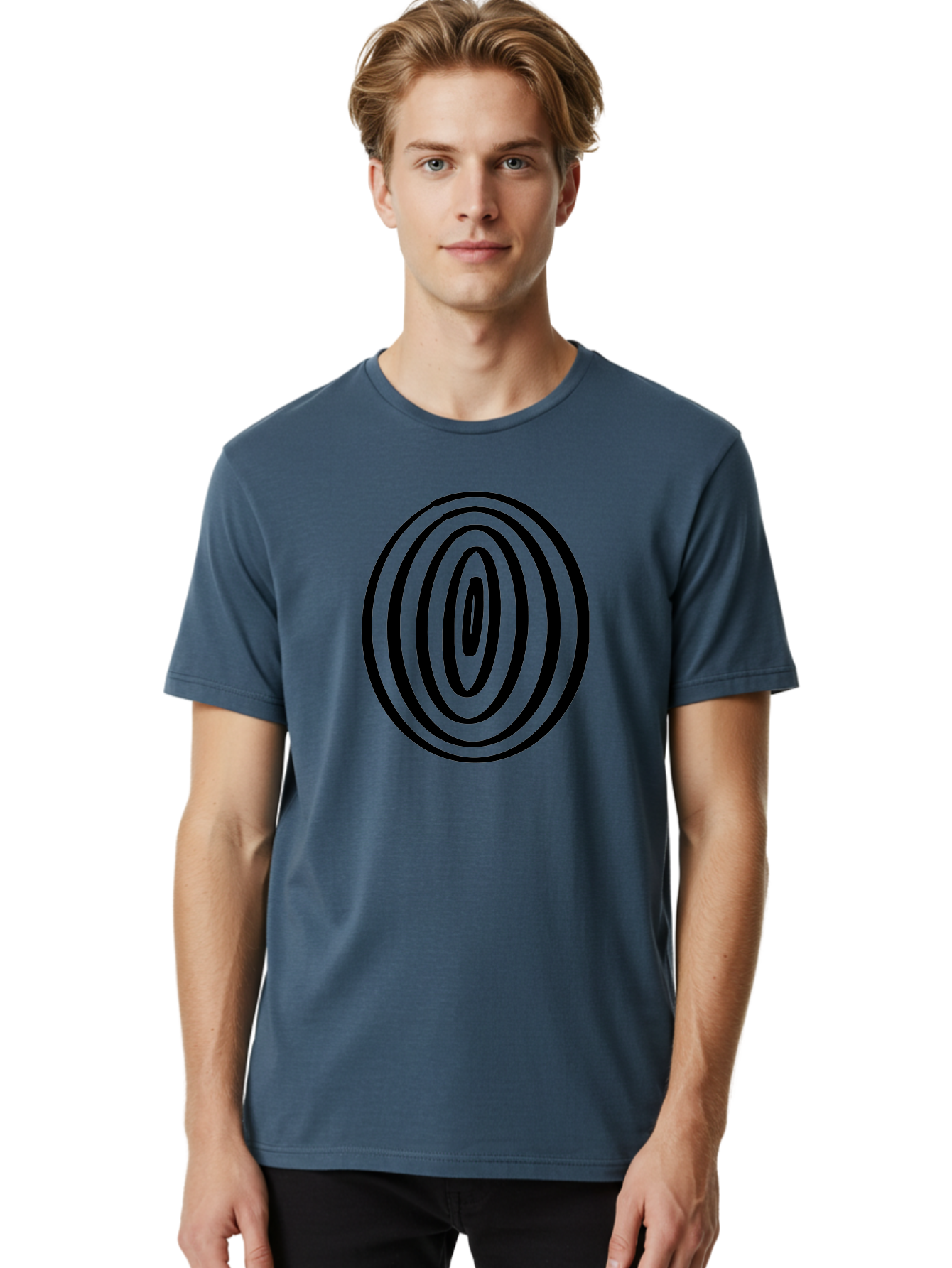 Black-Elliptical-Rings Men'S Graphic Tee, 100% Cotton, Comfortable Casual Summer Wear, Machine Washable, Concentric Circles, Abstract Art, Modern Design, Minimalist Pattern, Black Lines, Geometric Shape, Optical Illusion, Hypnotic Effect -  Aaa374 28