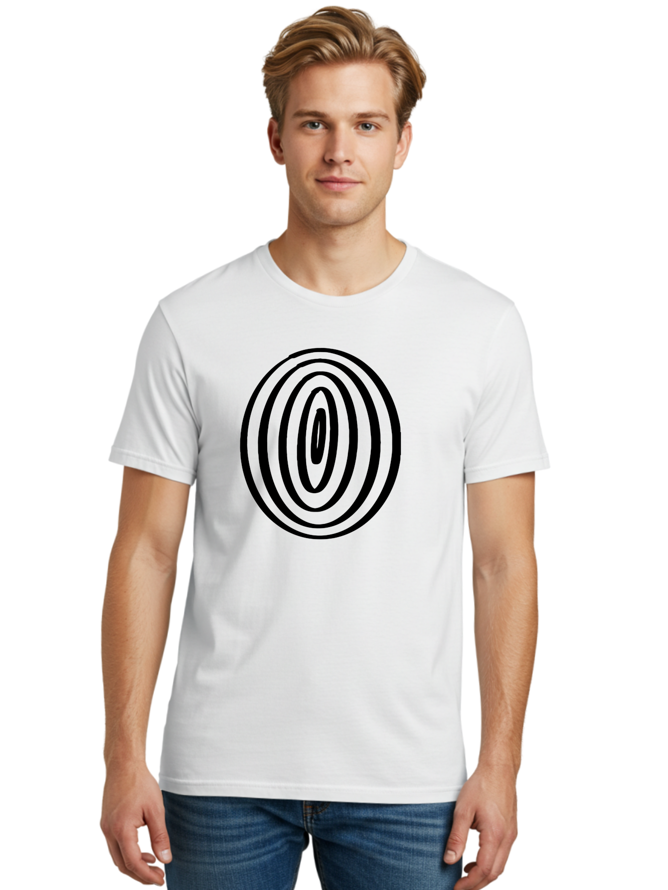 Black-Elliptical-Rings Men'S Graphic Tee, 100% Cotton, Comfortable Casual Summer Wear, Machine Washable, Concentric Circles, Abstract Art, Modern Design, Minimalist Pattern, Black Lines, Geometric Shape, Optical Illusion, Hypnotic Effect -  Aaa374 26