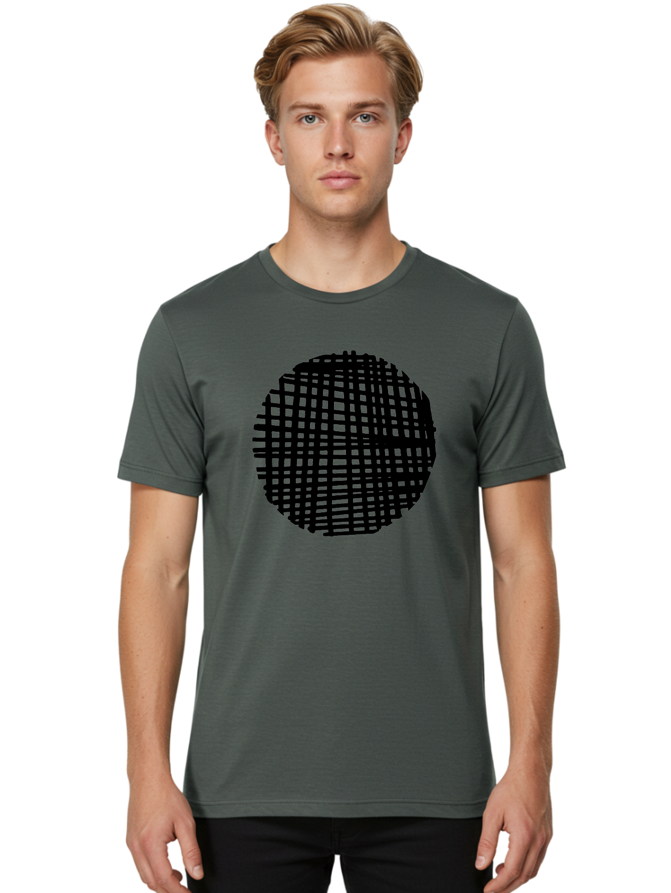 Black-Grid-Circle Men'S Graphic Tee, 100% Cotton, Comfortable Casual Summer Wear, Machine Washable, Disco Ball, Grid Pattern, Abstract Design, Black And Green, Modern Art, Geometric Shape, Spherical Object, Shiny Surface, Party Decoration -  Aaa375 4